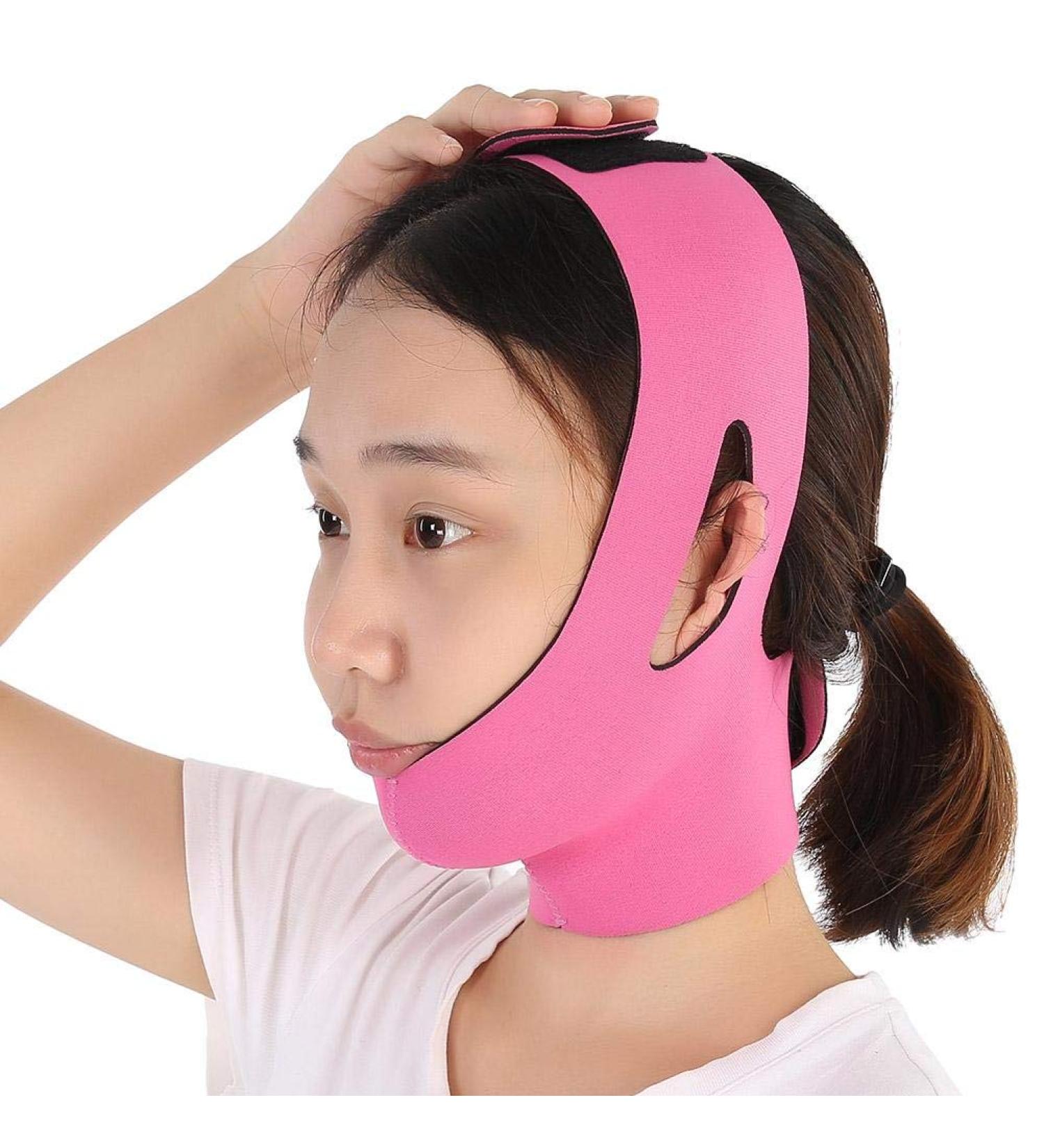 Elasticity Face Slimming Bandage Belt - V-Shape Face Exerciser & Double Chin Strap (Rose Red) | International Shipping Available - Buy Online on GoSupps.com