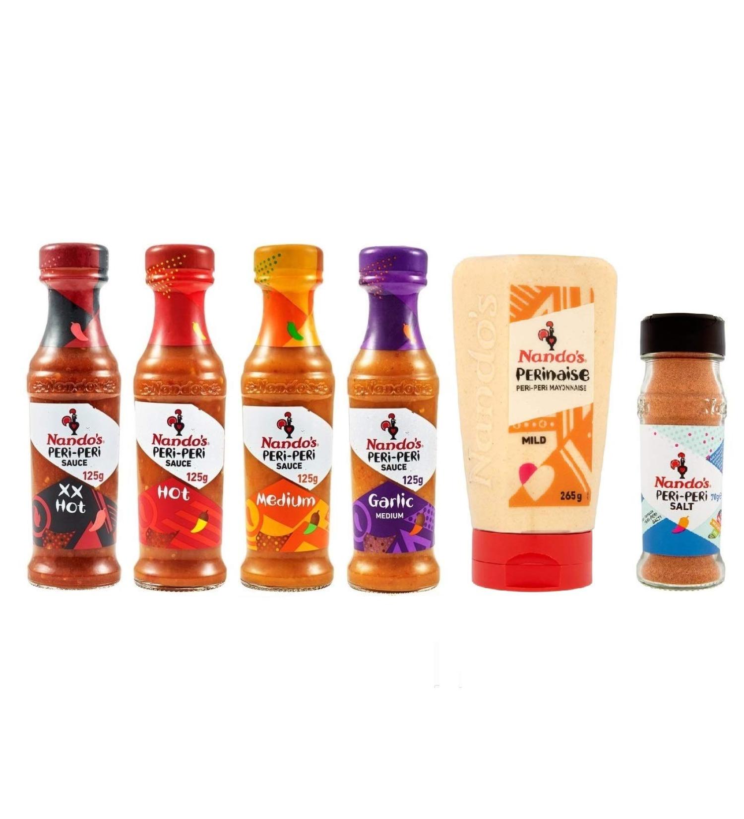 Nando's Peri-Peri Perinese Salts and 4 Assorted Nando Sauces 125 g