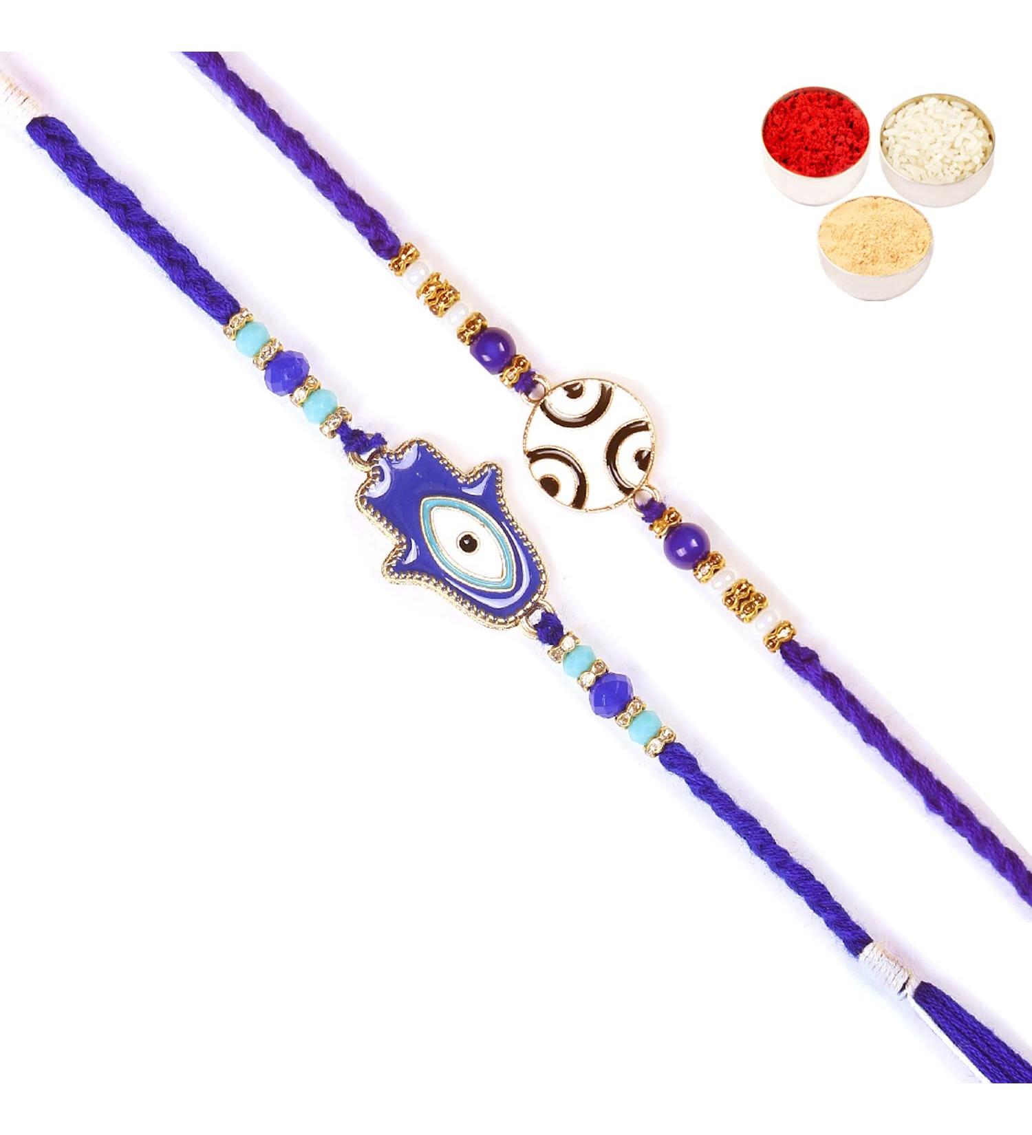 Ghasitaram Gifts Rakhi for Brother Rakhis Online - Set of 2 8928 8931 Fancy Evil Eye Rakhis - Buy Online on GoSupps.com