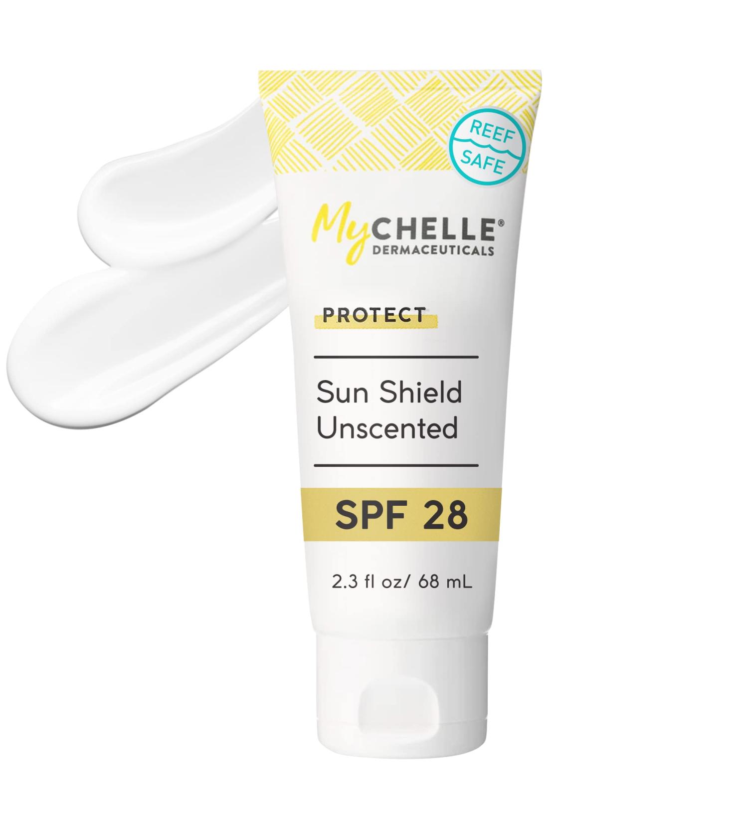 MyCHELLE Sun Shield SPF 28 Unscented - Reef Safe Zinc Sunscreen with Vitamin E & Aloe (Travel Size 2.3 Fl Oz) - Buy Online on GoSupps.com