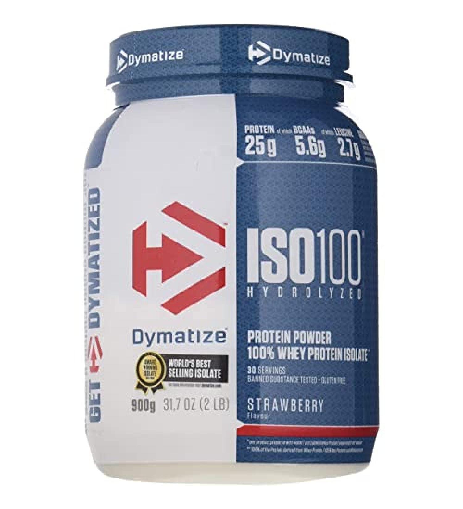 Dymatize ISO 100 Strawberry 900g - Premium Whey Protein Hydrolysate & Isolate Powder | International Shipping - Buy Online on GoSupps.com