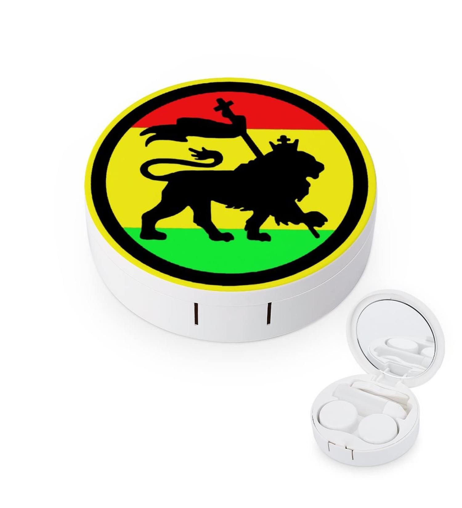 Lion in Jamaica Round Case For Contact Lens Kit Storage Box with Mirror Printed - Buy Online on GoSupps.com
