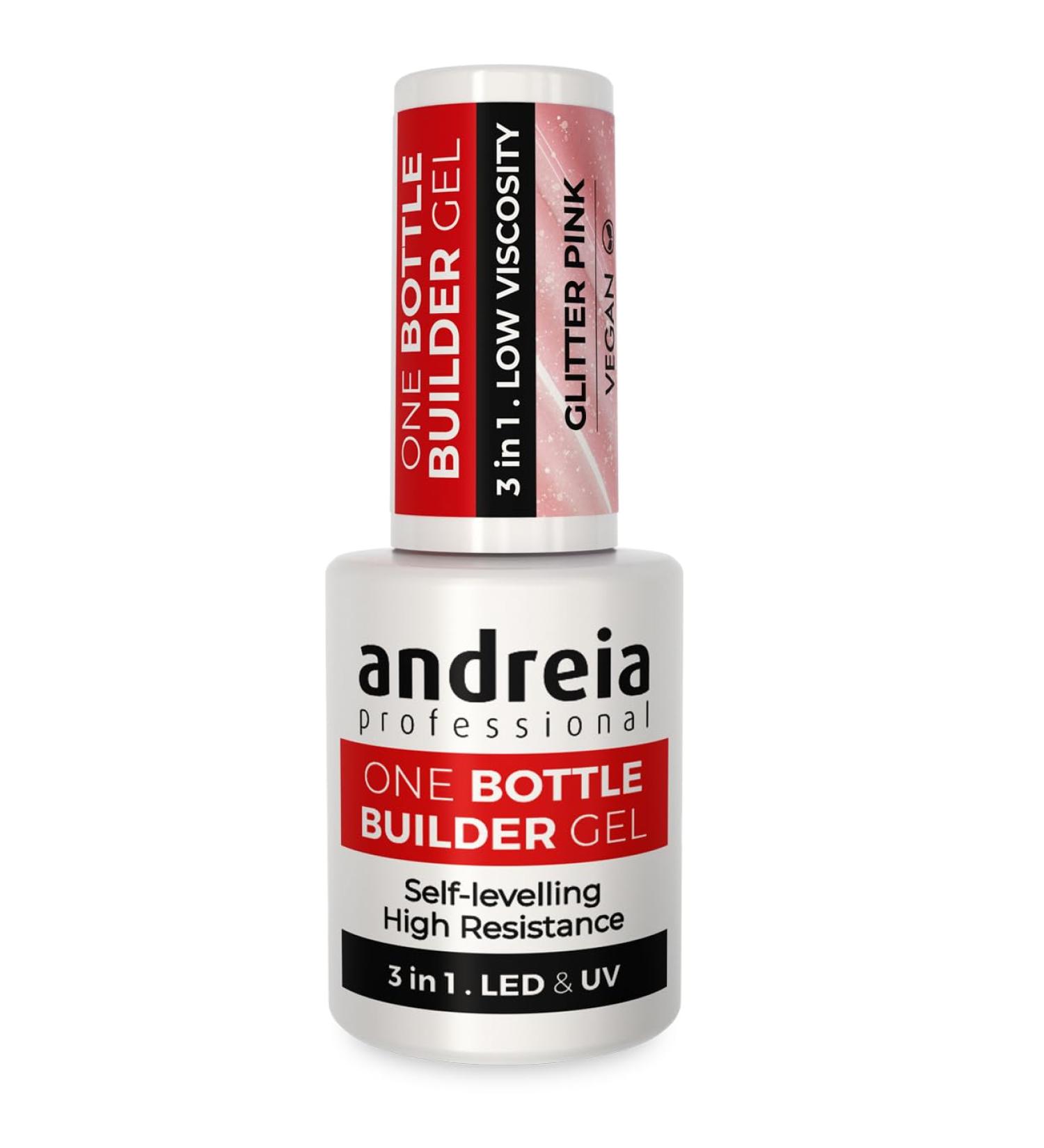  Andreia Andreia 3-in-1 Professional UV & LED Nail Builder Gel for Strengthening Nail or Extension - Self-Equalising Low Viscosity Formula - 15 ml Bottle - Glitter Pink - Buy Online on GoSupps.com