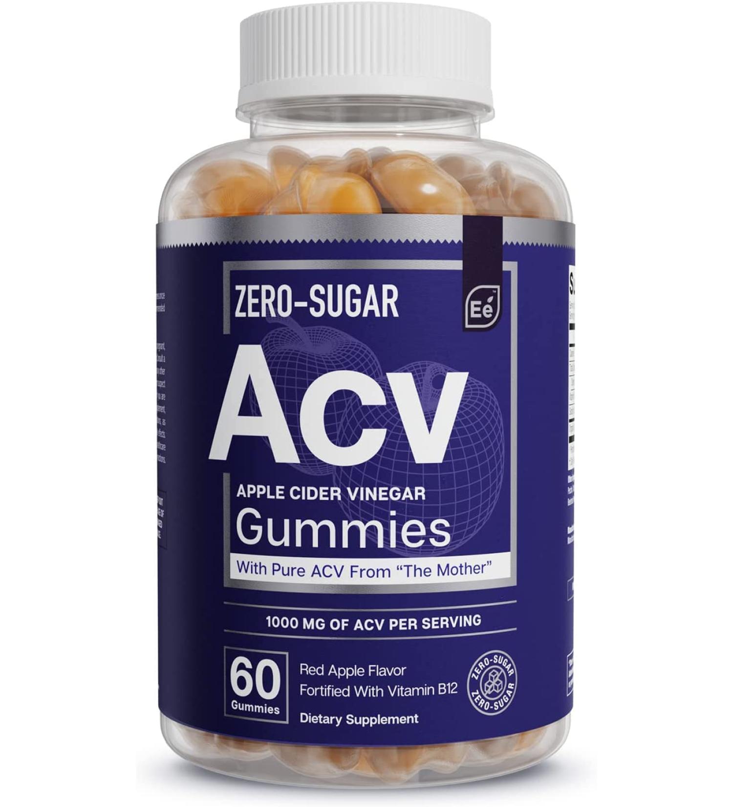 Zero-Sugar ACV Apple Cider Vinegar Gummies | 60 Count Vegan Gummies with Folic Acid and Vitamin B12 - Buy Online on GoSupps.com