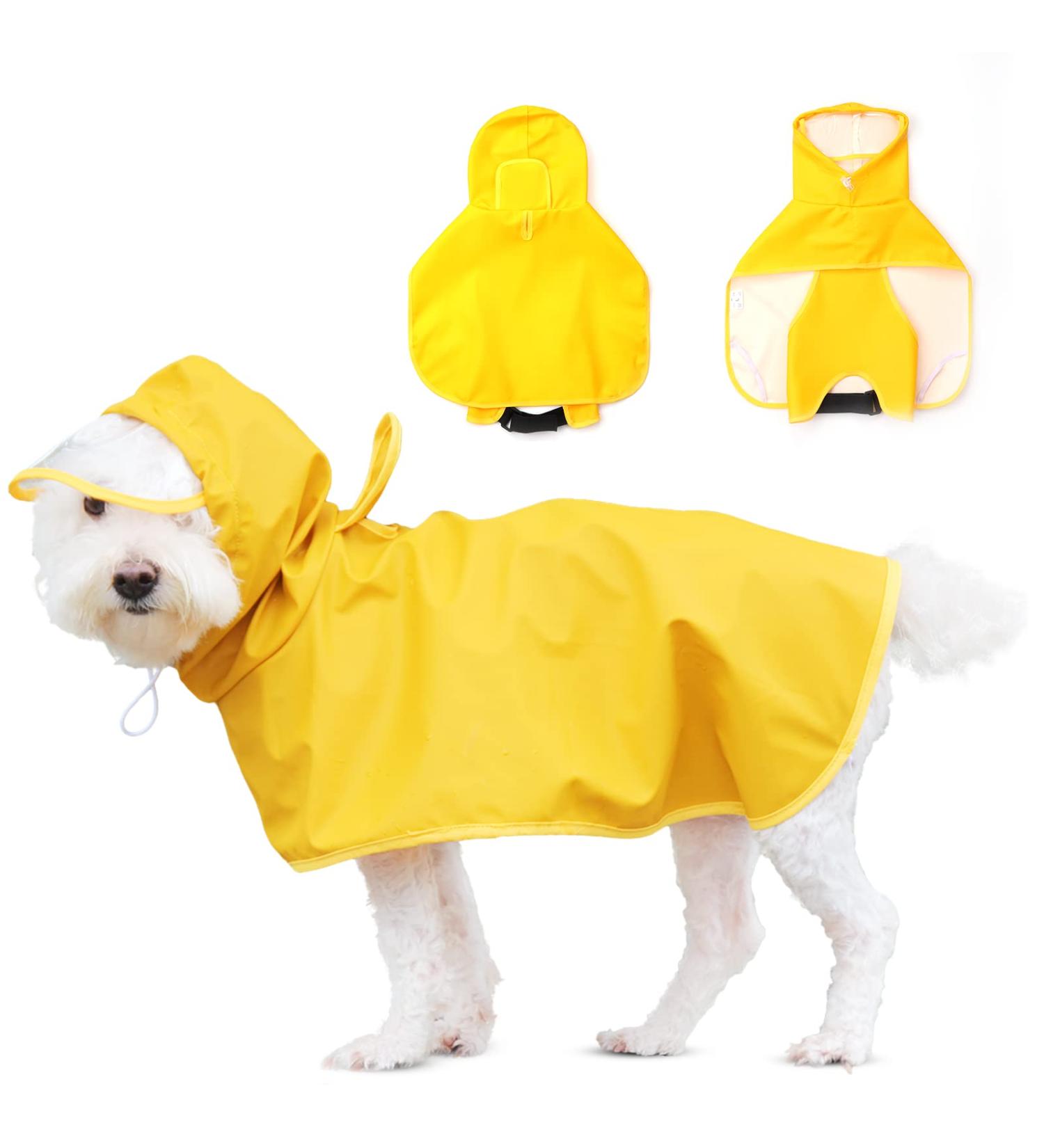 LUZGAT Medium Yellow Dog Raincoat with Clear Hood | Waterproof Dog Rain Jacket with Adjustable Strap | Safety Vest for Outdoor Adventures - Size L - Buy Online on GoSupps.com