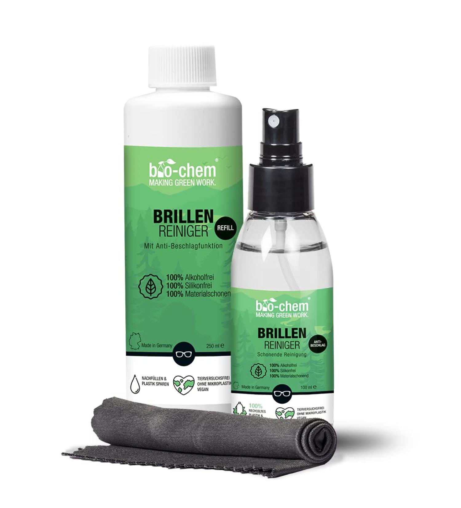 Bio-Chem Anti-Fog Glasses Cleaner Spray Set | 100ml + 250ml Refill + Microfiber Cloth | Antistatic & Effective Care for Eyewear - International Shipping Available - Buy Online on GoSupps.com