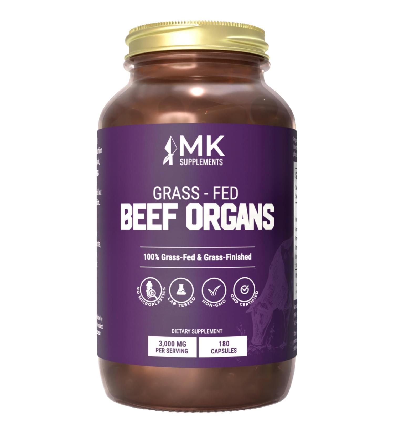 MK Supplements Grass Fed Beef Organ Supplement Supports Whole Body Wellness Nature Identical Blend of Liver Heart Spleen Kidneys Pancreas Freeze-Dried Non-GMO 45 Servings (3 000 mg Each) Beef Organs 45 Servings - Buy Online on GoSupps.com
