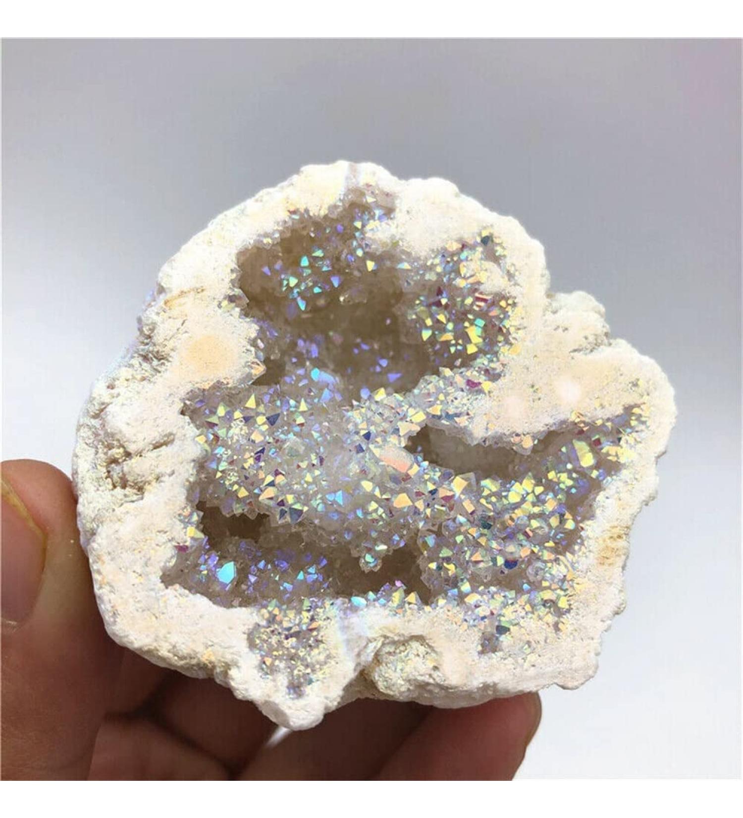 1 Piece Electroplated White Titanium Halo Agate Quartz Cluster Point Geode Beautiful Crystal Stone Mineral Specimen - Buy Online on GoSupps.com