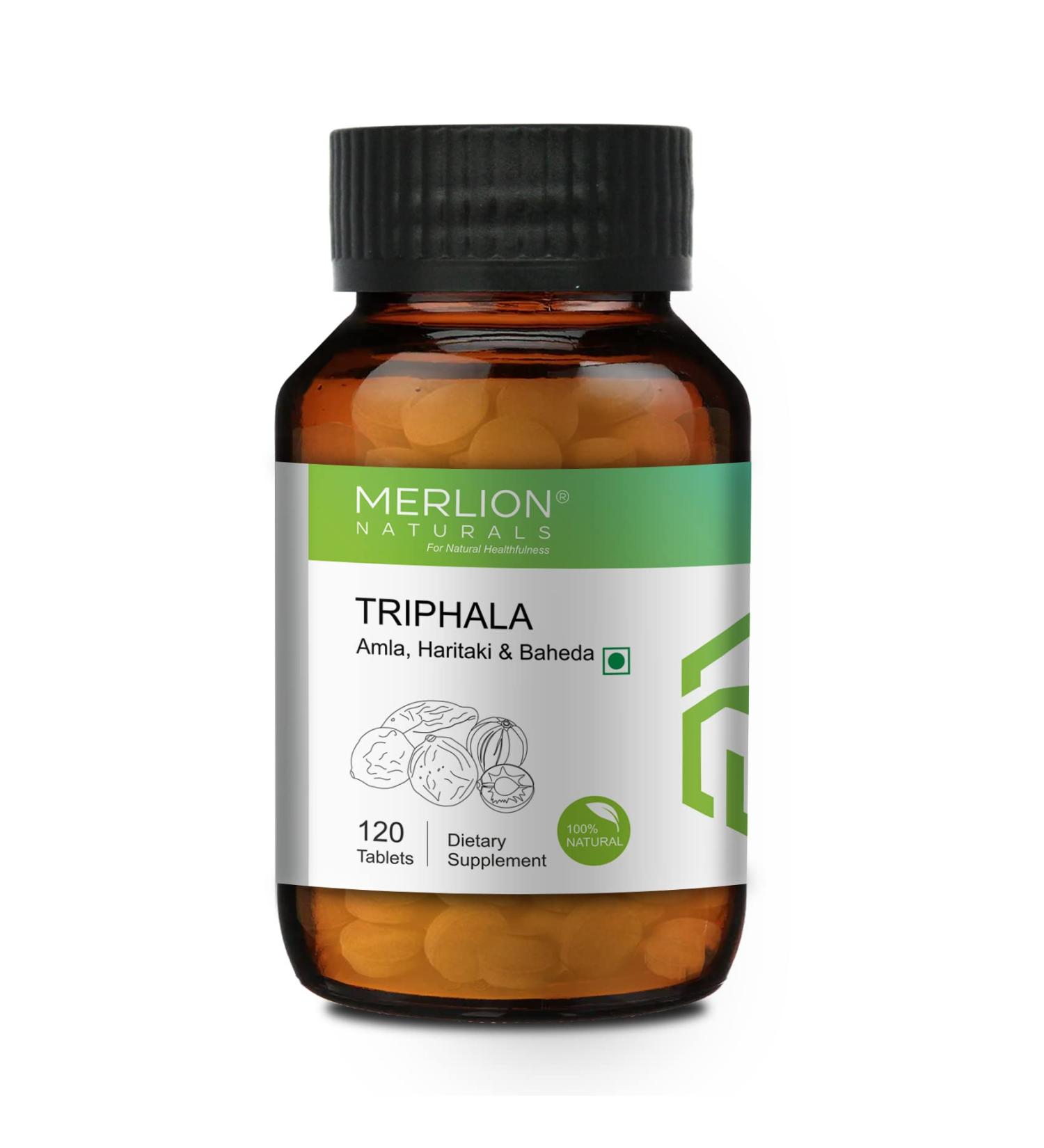 MERLION NATURALS Triphala Tablets 500mg - 120 Tablets | Pure Ayurvedic Blend - Buy Online on GoSupps.com