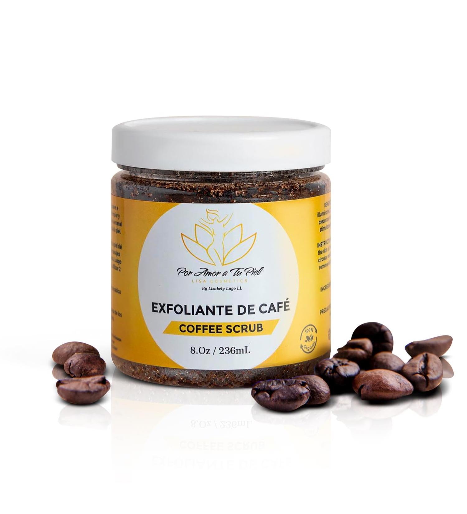 Exfoliante de cafe Por Amor a tu Piel Rosa Canina Fruit Oil Sucrose Coffea arabica Seed Extract Sodium Benzoate.