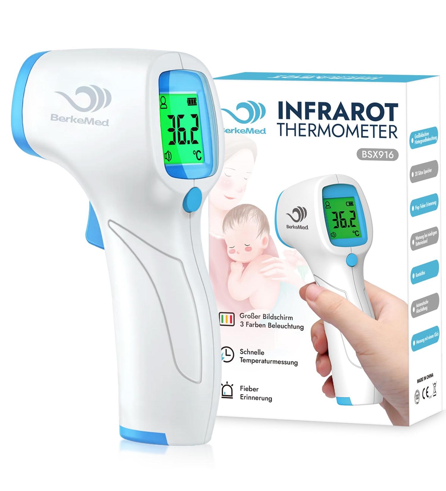 BERKEMED Contactless Infrared Thermometer - Baby Child & Adult Fever Measurement - Accurate LCD Display Fast Results Digital Thermometer - Buy Online on GoSupps.com