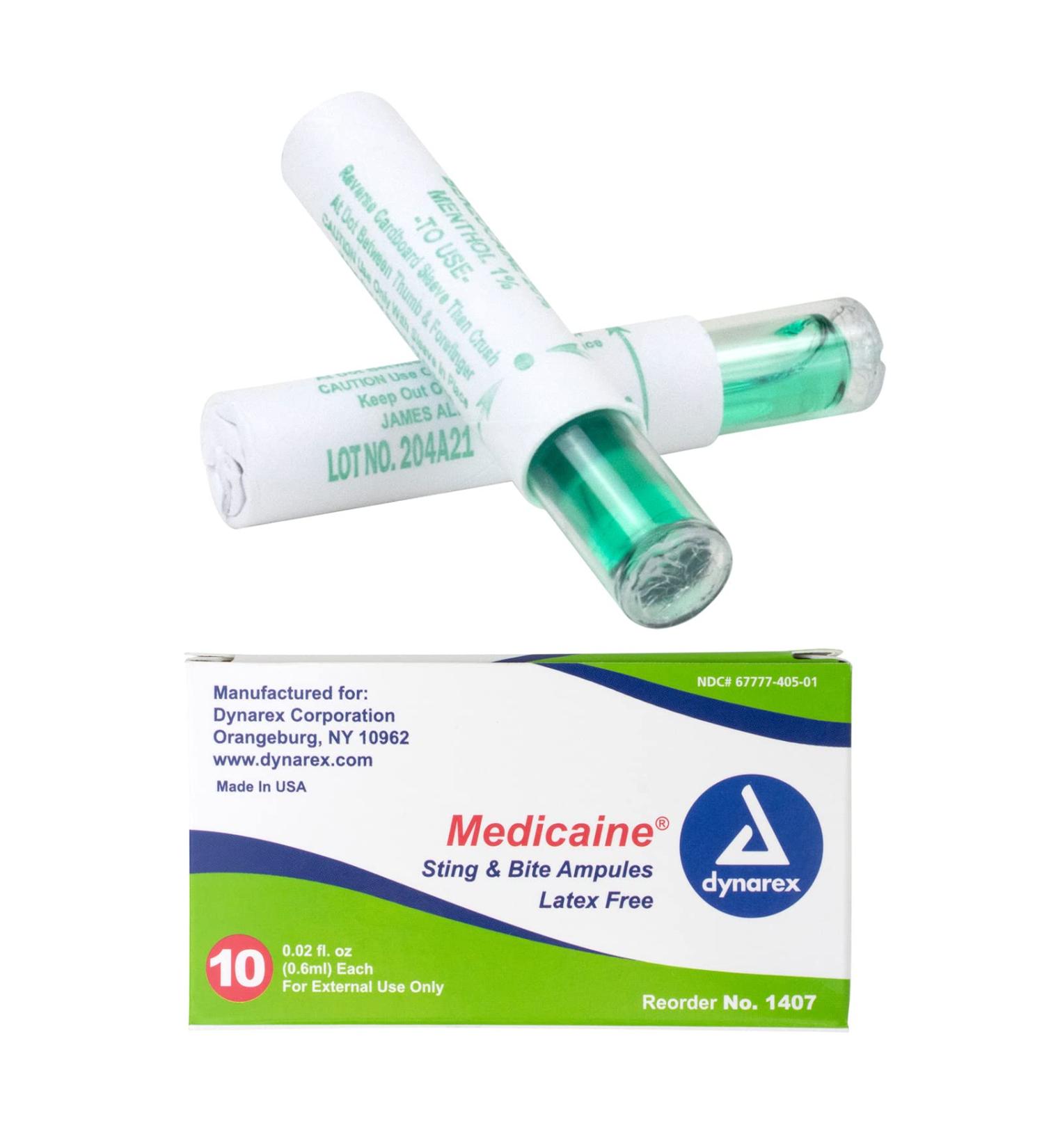 10-Pack Dynarex Medicaine Sting & Bite Ampules - Fast Bug Bite Itch Relief with Benzocaine & Menthol - 0.02 fl. oz. Each - Buy Online on GoSupps.com