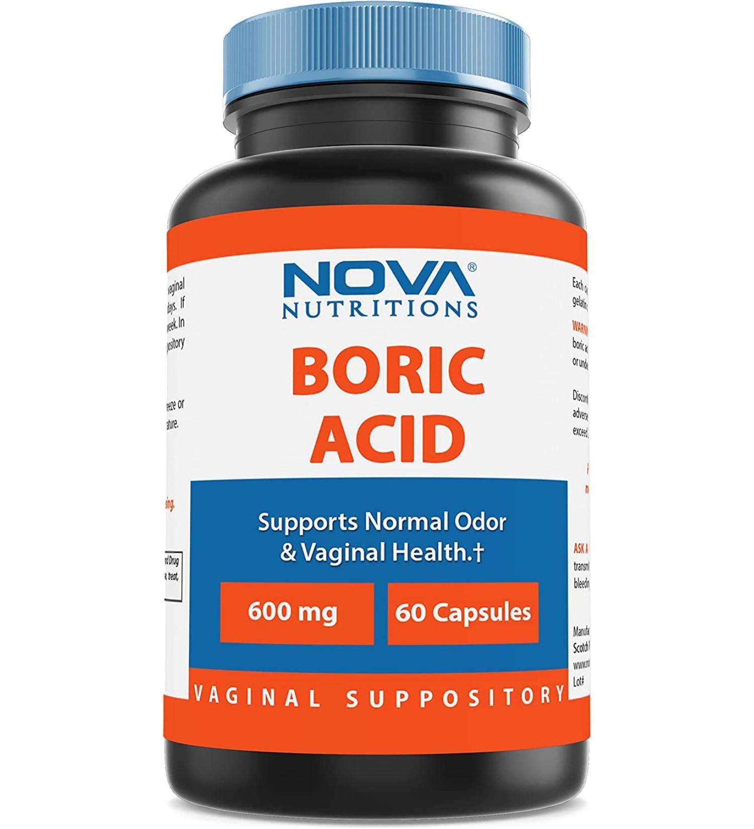 Nova Nutritions Boric Acid Vaginal Suppositories - 100% Pure USA Made USP Medical Grade - Easy Dissolve, Third Party Tested - 60 Count - Buy Online on GoSupps.com