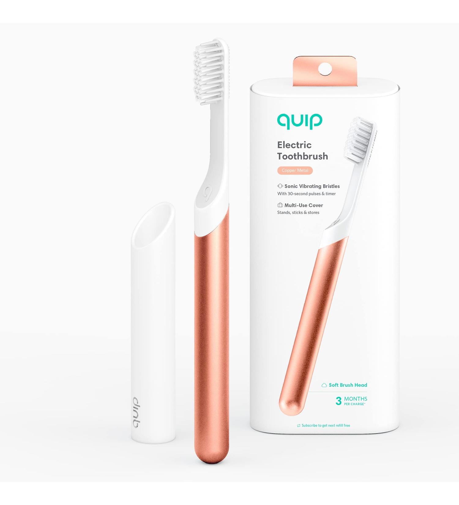 Quip Adult Electric Toothbrush - Sonic, Soft Bristles, Timer, Metal Handle - Copper - Buy Online on GoSupps.com