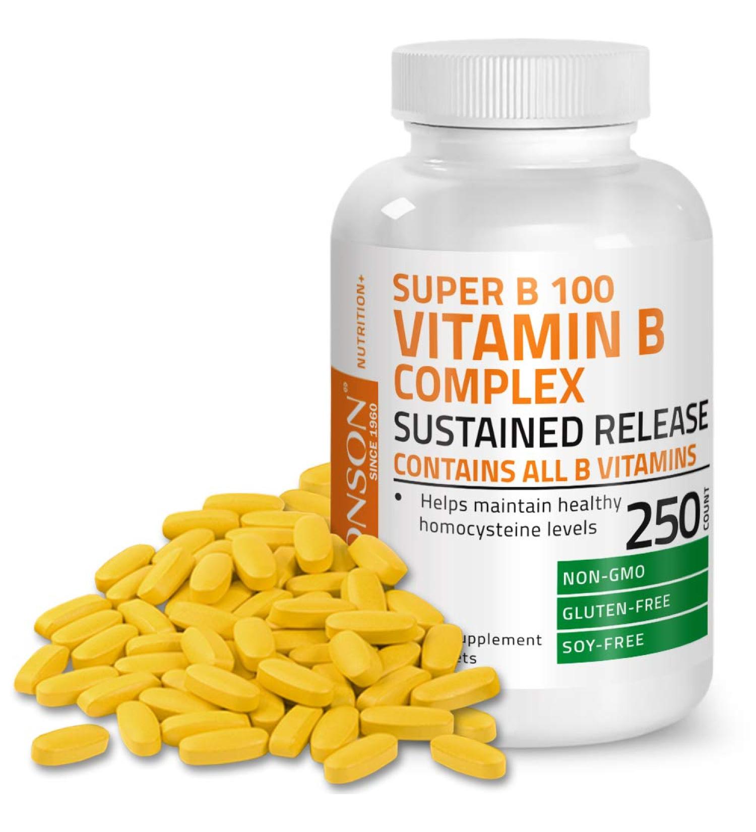 Bronson Vitamin B100 Complex - High Potency Sustained Release, 250 Tablets - Buy Online on GoSupps.com