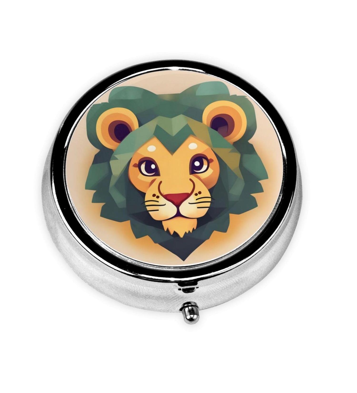 Buy Cartoon Lion Round Pill Box - 3 Compartment Portable Travel Organizer | International Shipping Available - Buy Online on GoSupps.com