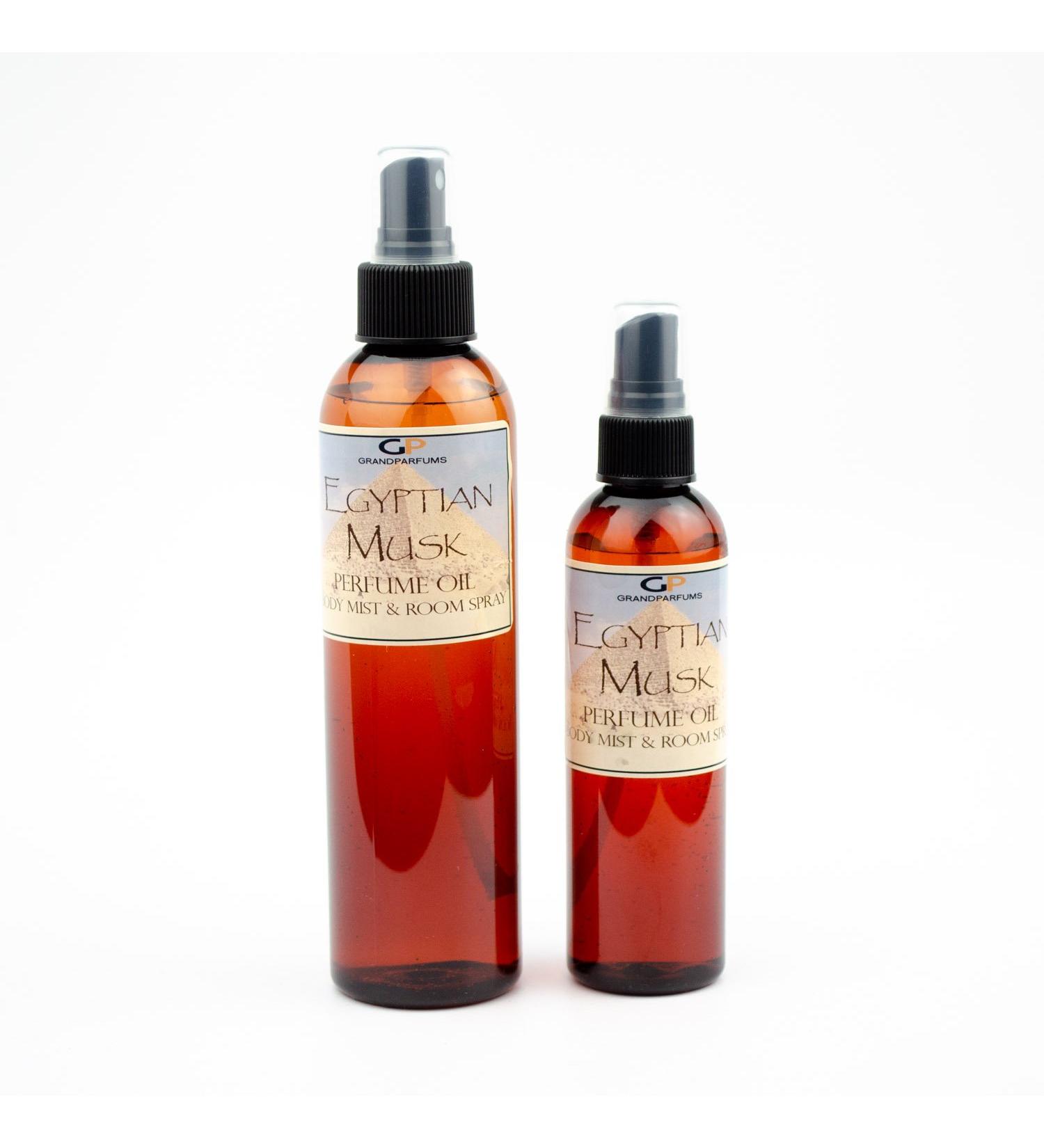 Grand Parfums Egyptian Musk Perfume Body Mist and Room Spray (4 Oz Black Spray Cap) 1 Count (Pack of 1) Black Spray Cap