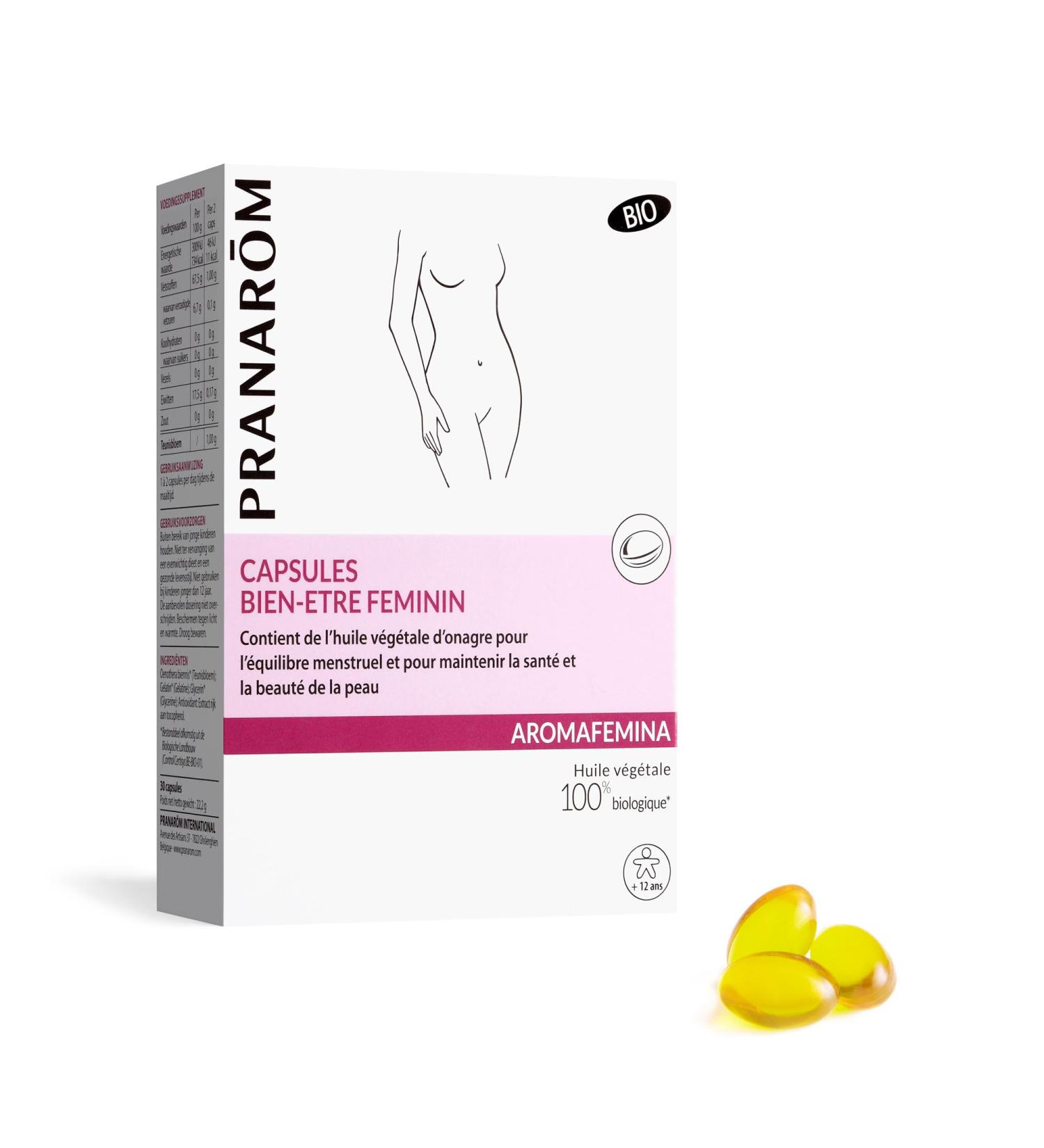 Pranar m Feminine Wellness Evening Primrose Vegetable Oil for Menstrual Balance and Maintains Skin Health and Beauty Aromafemina 30 Capsules