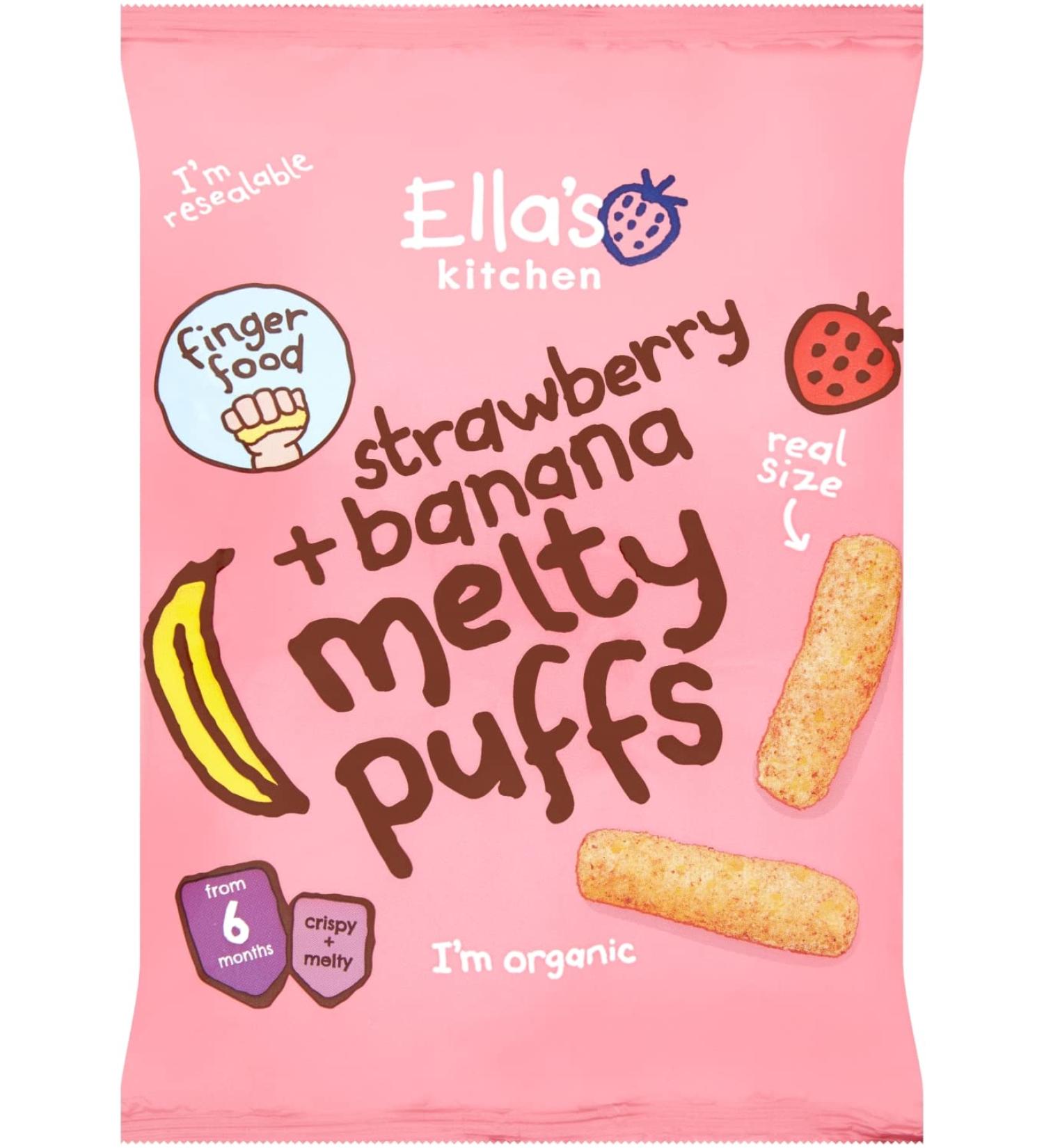 Ella's Kitchen Organic Strawberry & Banana Melty Puffs (4 x 20g)