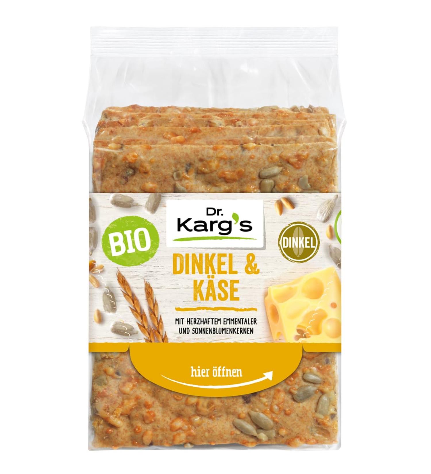 Dr. Karg s Organic Crispbread with Spelled & Cheese - 10x200g Vegetarian High Fiber Additive-Free Emmental & Sunflower Seeds - Buy Online on GoSupps.com
