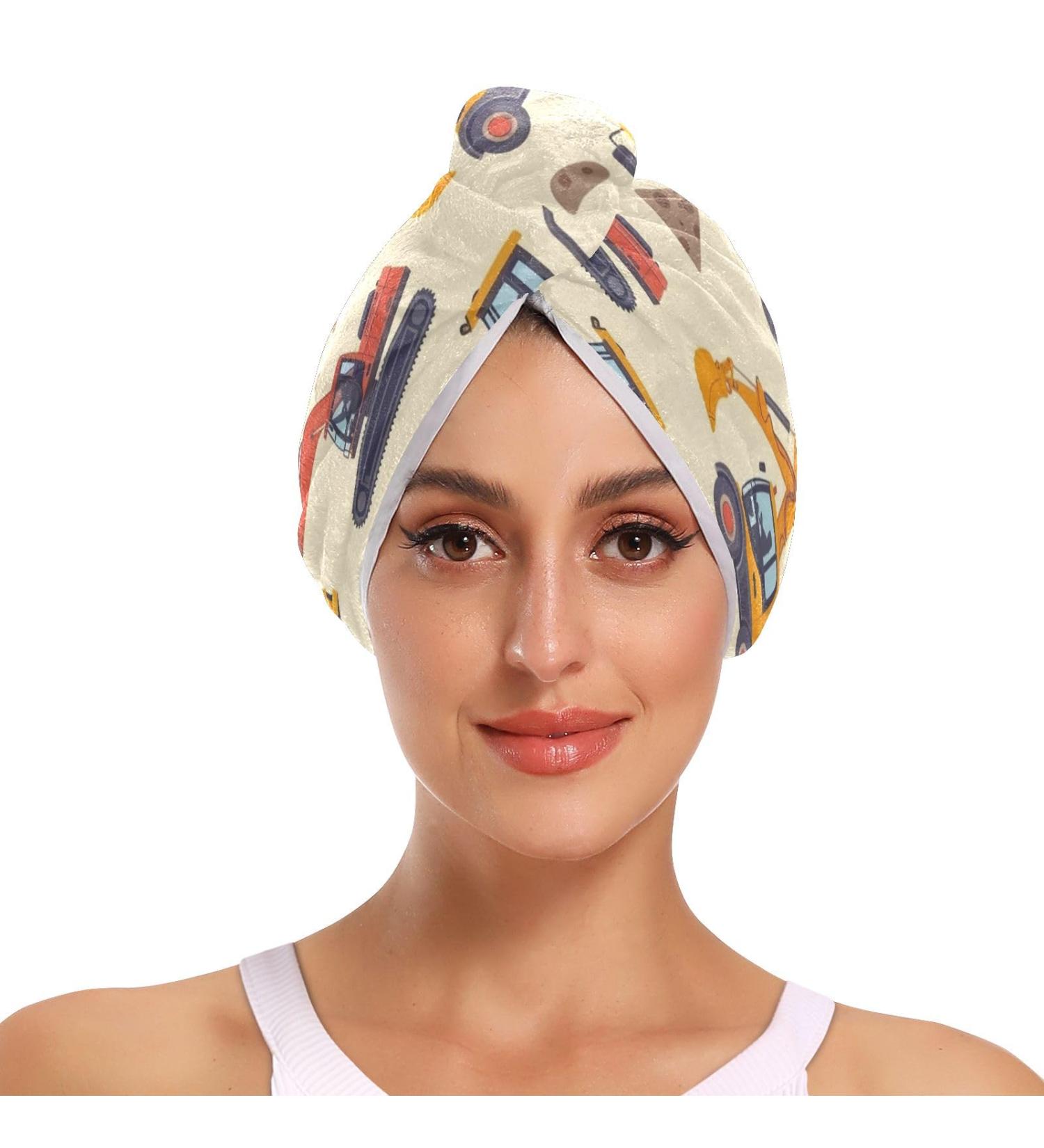 Cartoon Excavator Car Hair Towel 2 Pack | Super Absorbent Quick Drying Hair Turbans for Women & Girls - Buy Online on GoSupps.com