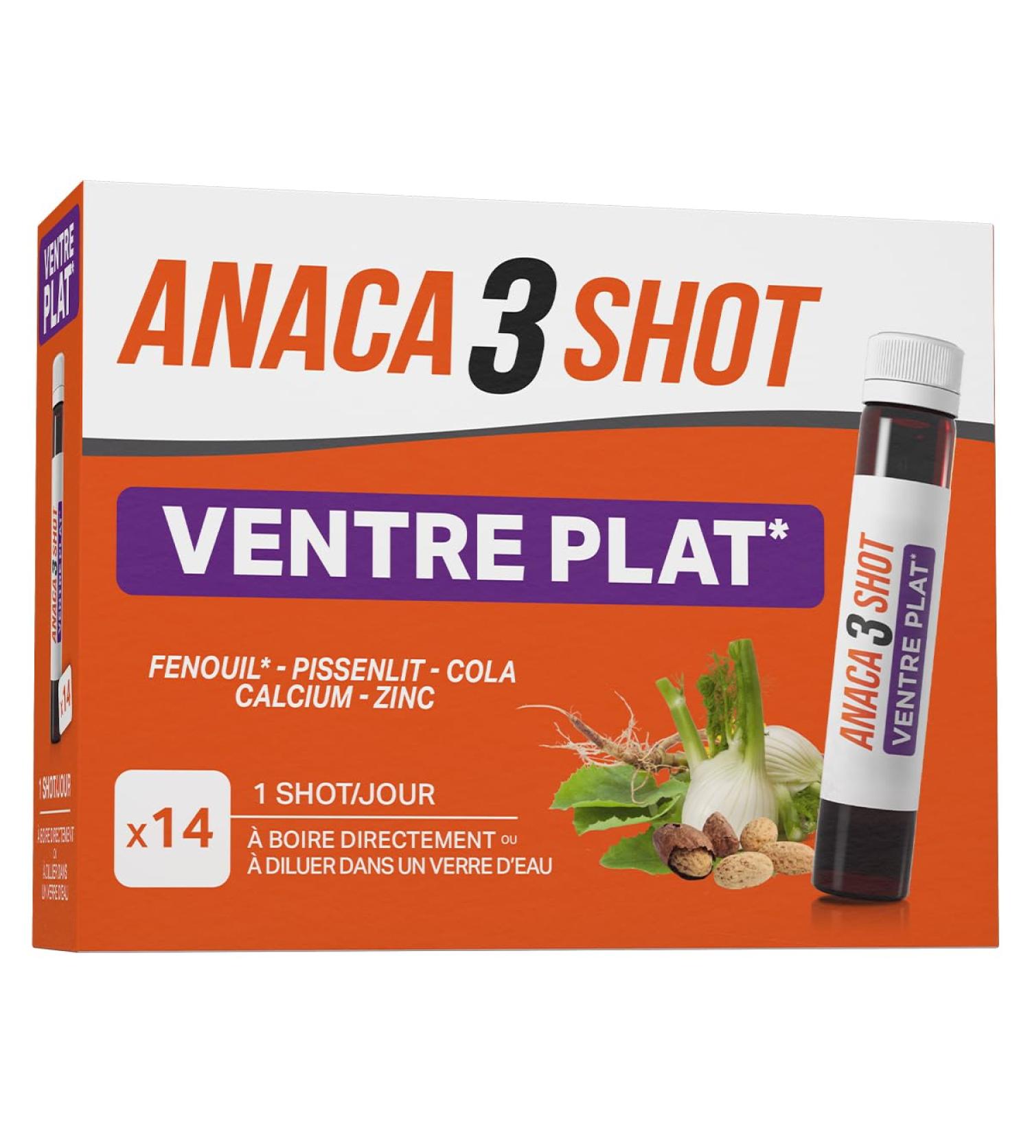 ANACA 3 - Flat Belly Shot - Food Supplement - Drainage(2) & Digestion(1) - Dandelion Cola Fennel Zinc & Calcium - 14 Day Sli - Buy Online on GoSupps.com