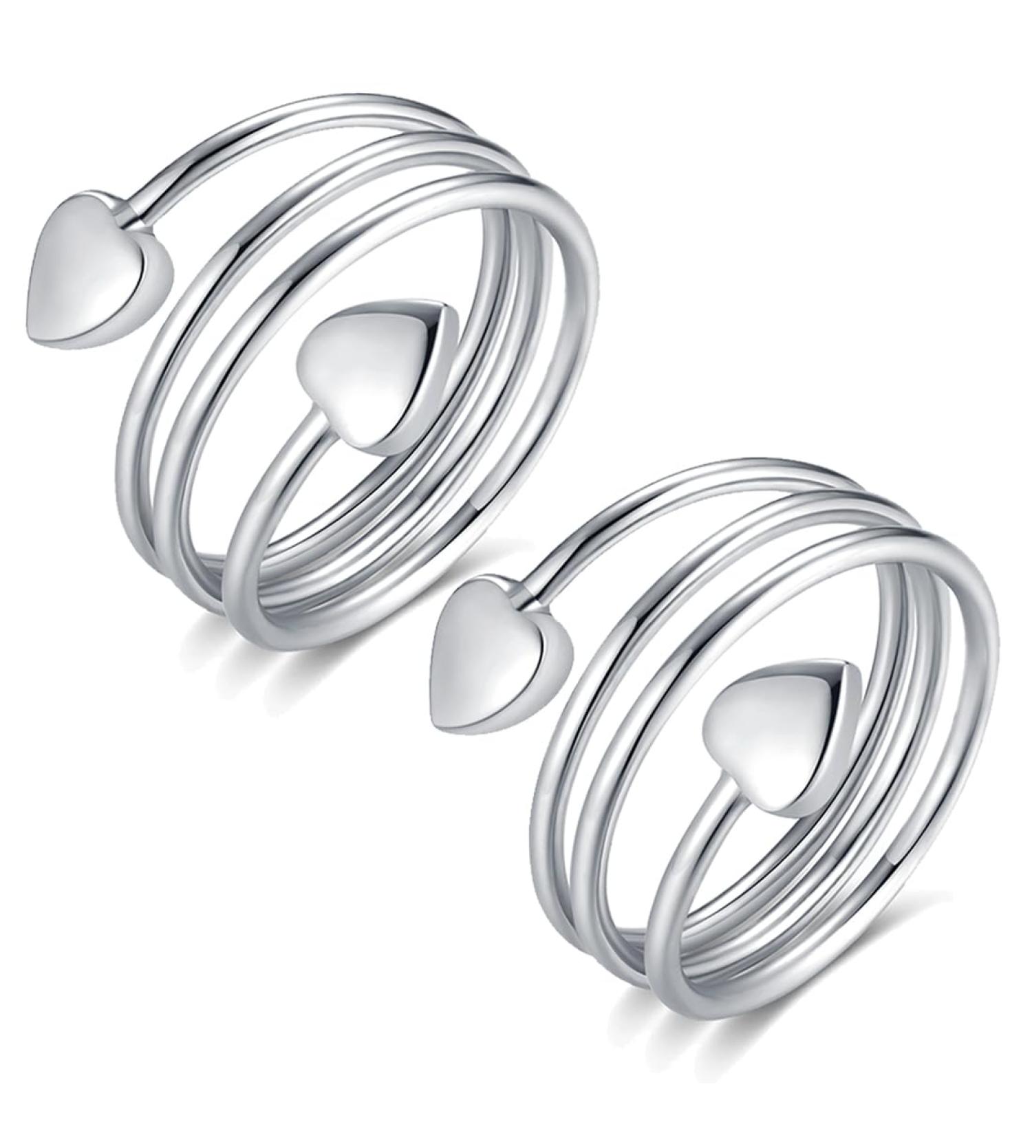 Cigmag 2PCs Magnetic Lymphatic Drainage for Women - Ultra-High 99% Pure Copper Adjustable Ring with Gift Box (Silver Love Heart) - Buy Online on GoSupps.com