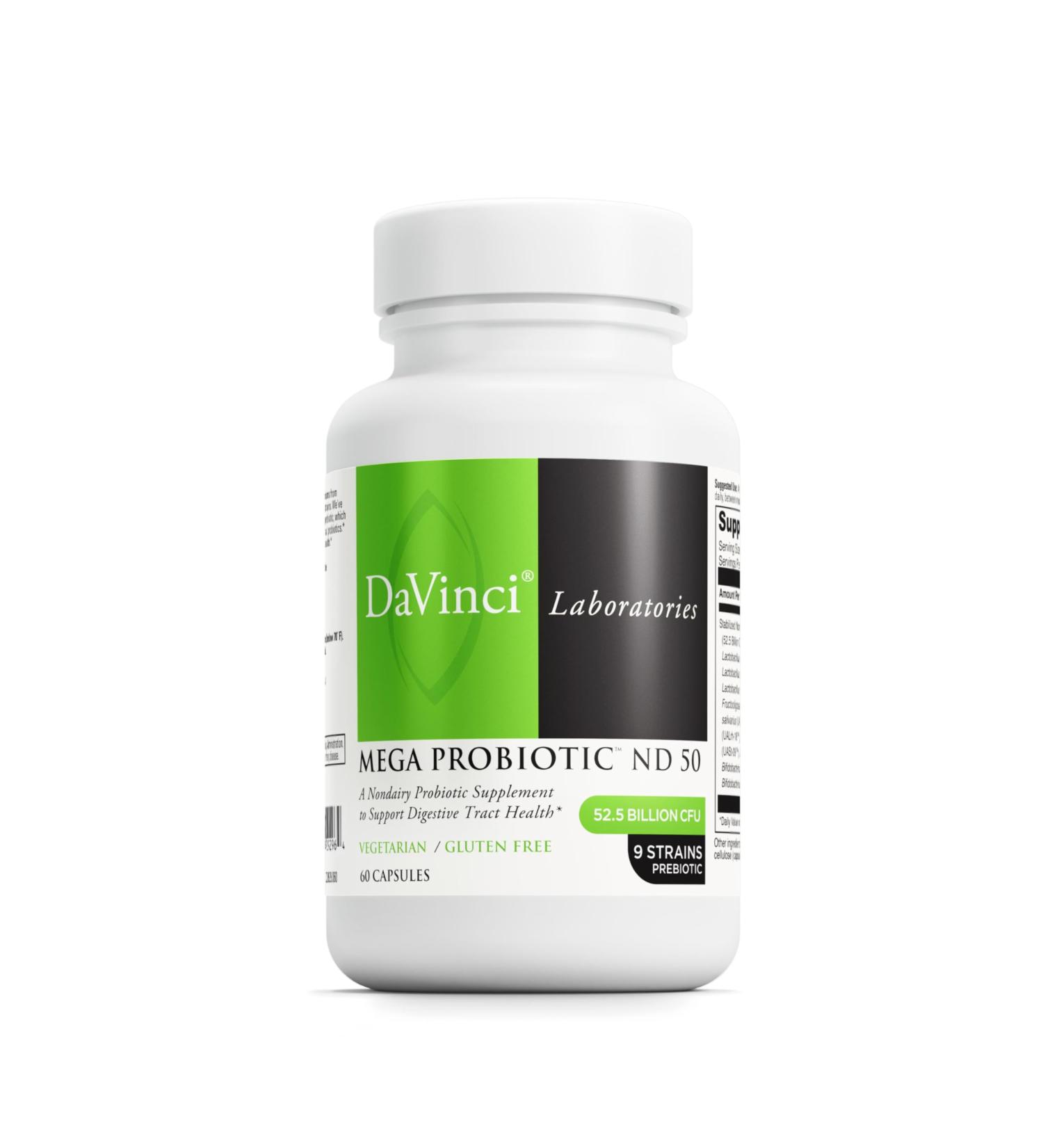 DAVINCI Labs Mega Probiotic ND 50 - Non-Dairy Probiotic Supplement with Prebiotic Fiber - Digestive & Immune Health Support* - Gut Support with Beneficial Bacteria* - 60 Vegetarian Capsules - Buy Online on GoSupps.com
