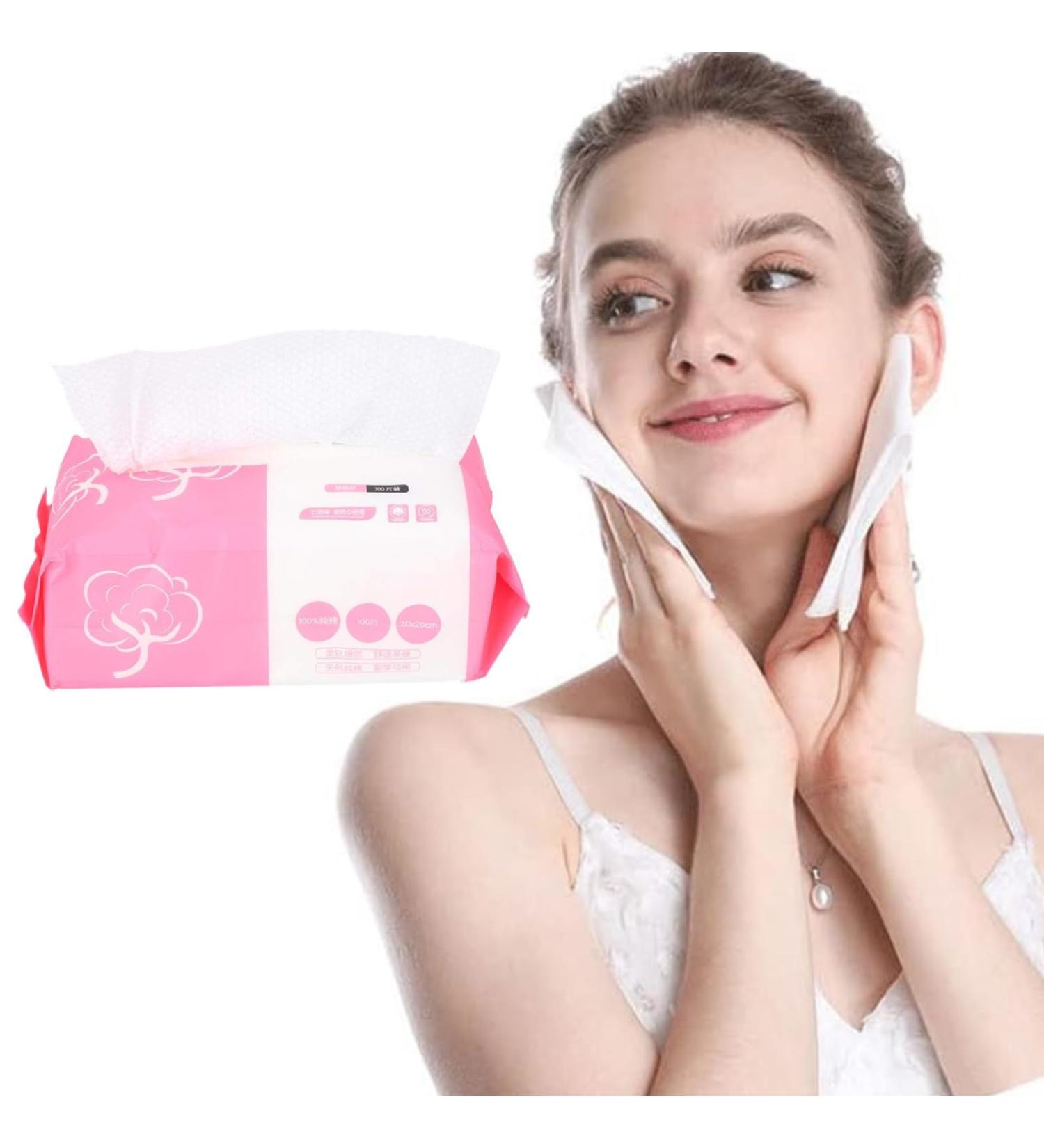 Facial Cleansing Cloths - 100pcs Disposable Makeup Cotton Pads for Women & Girls | Soft Face Wash Towels - Buy Online on GoSupps.com