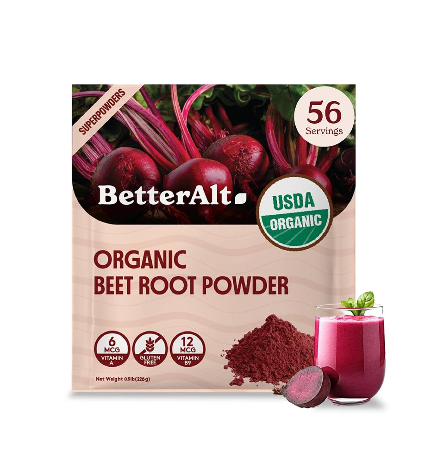Better Alt Organic Beet Root Powder Nitric Oxide Supplement Beet Juice Powder Superfood for Healthy Heart Beetroot Powder - 56 Servings 8 oz 8 Ounce (Pack of 1) - Buy Online on GoSupps.com