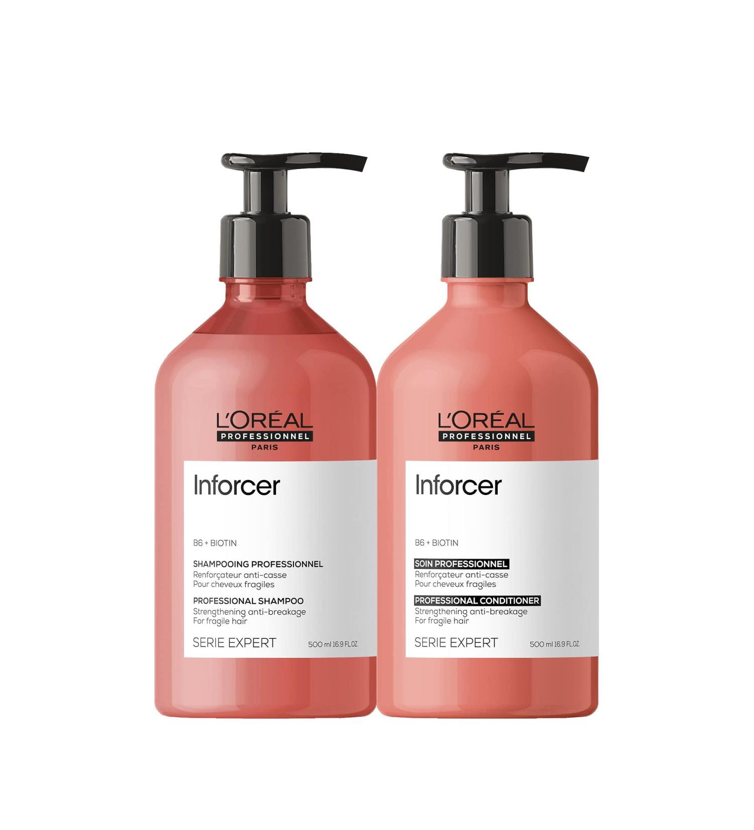 L'Oreal Professionnel Inforcer Strengthening Shampoo & Conditioner Set with Biotin - 16.9 Fl. Oz | Protects, Prevents Breakage, Adds Softness | For Weak, Fragile, Damaged Hair - Buy Online on GoSupps.com