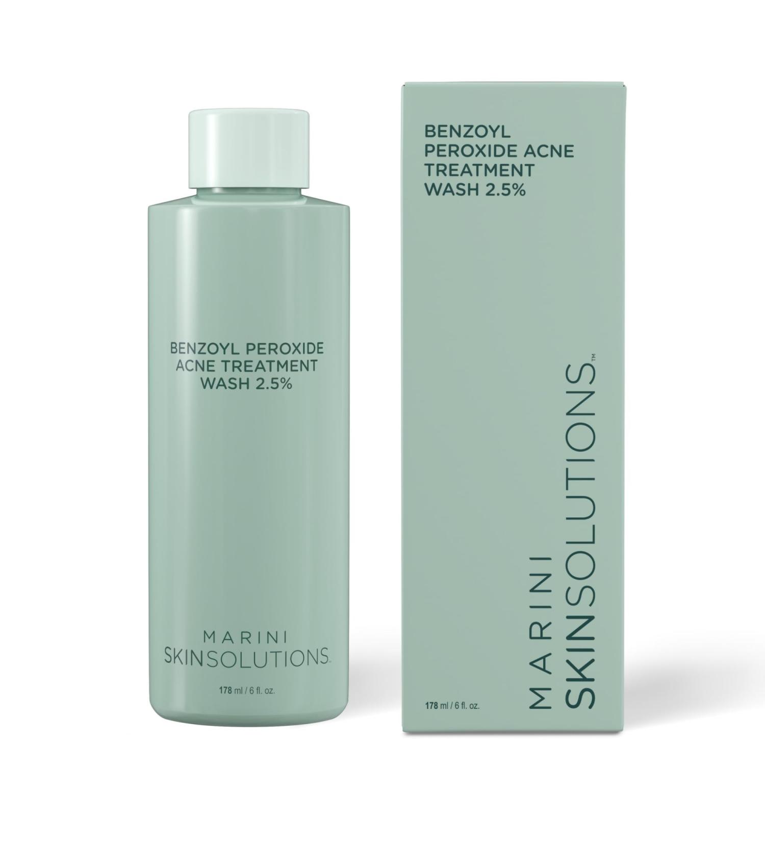 Marini SkinSolutions Benzoyl Peroxide Acne Treatment Wash 2.5% - Potent Antibacterial Face Cleanser for Oily & Acne-Prone Skin - Made in the USA - 6 fl oz - Buy Online on GoSupps.com