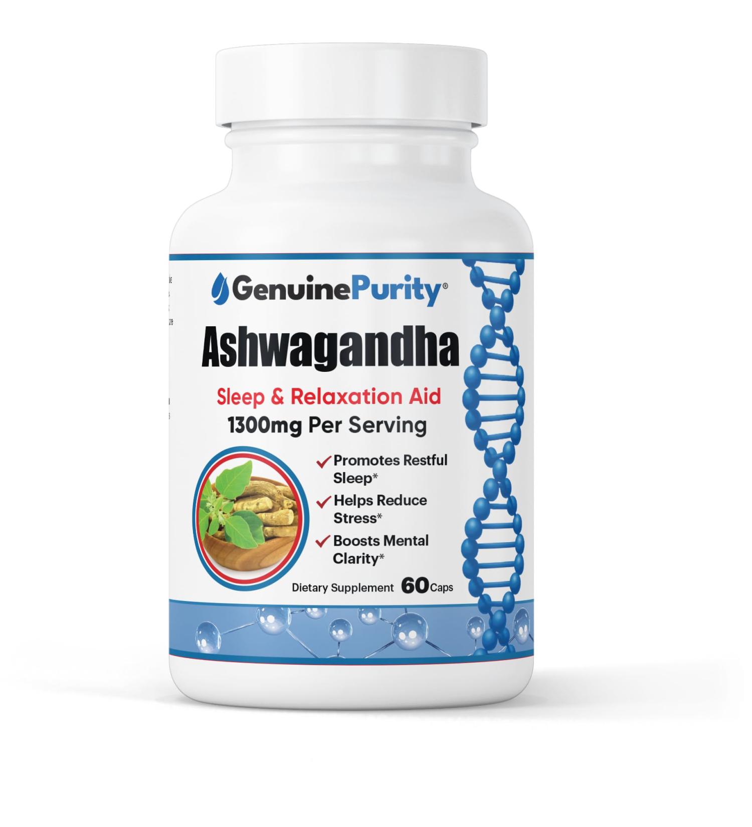 GenuinePurity - Ashwagandha Supplements with BioPerine - Organic Ashwagandha Root Extract - Supports Daily Balance & General Wellness