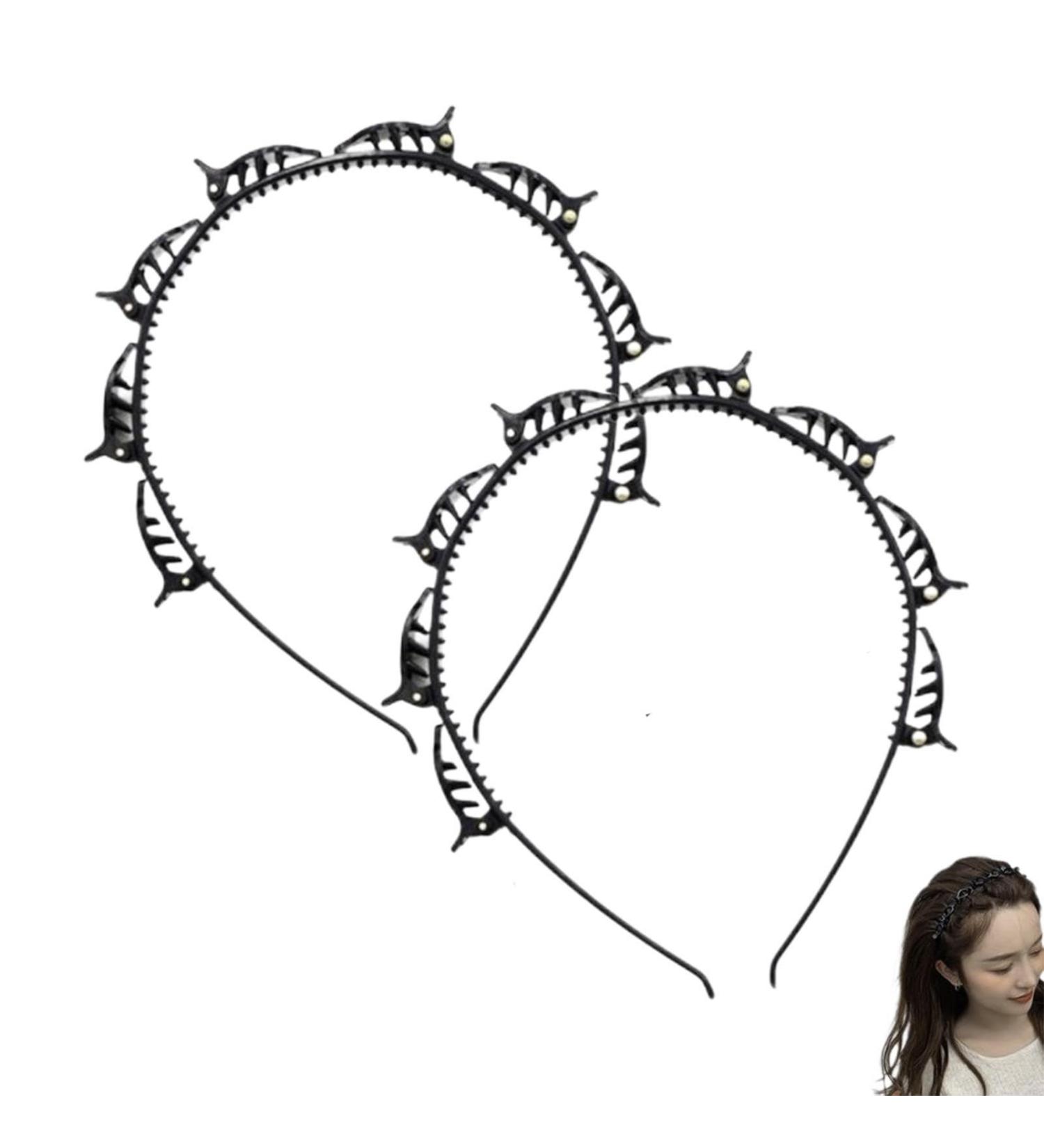 Double Bangs Hairstyle Hairpin 2 Teeth Comb Hair Hoop Headband Hairband With Clips Black Headbands For Women Double Layer Twist Plait Headband Hair Styling Tools - Buy Online on GoSupps.com