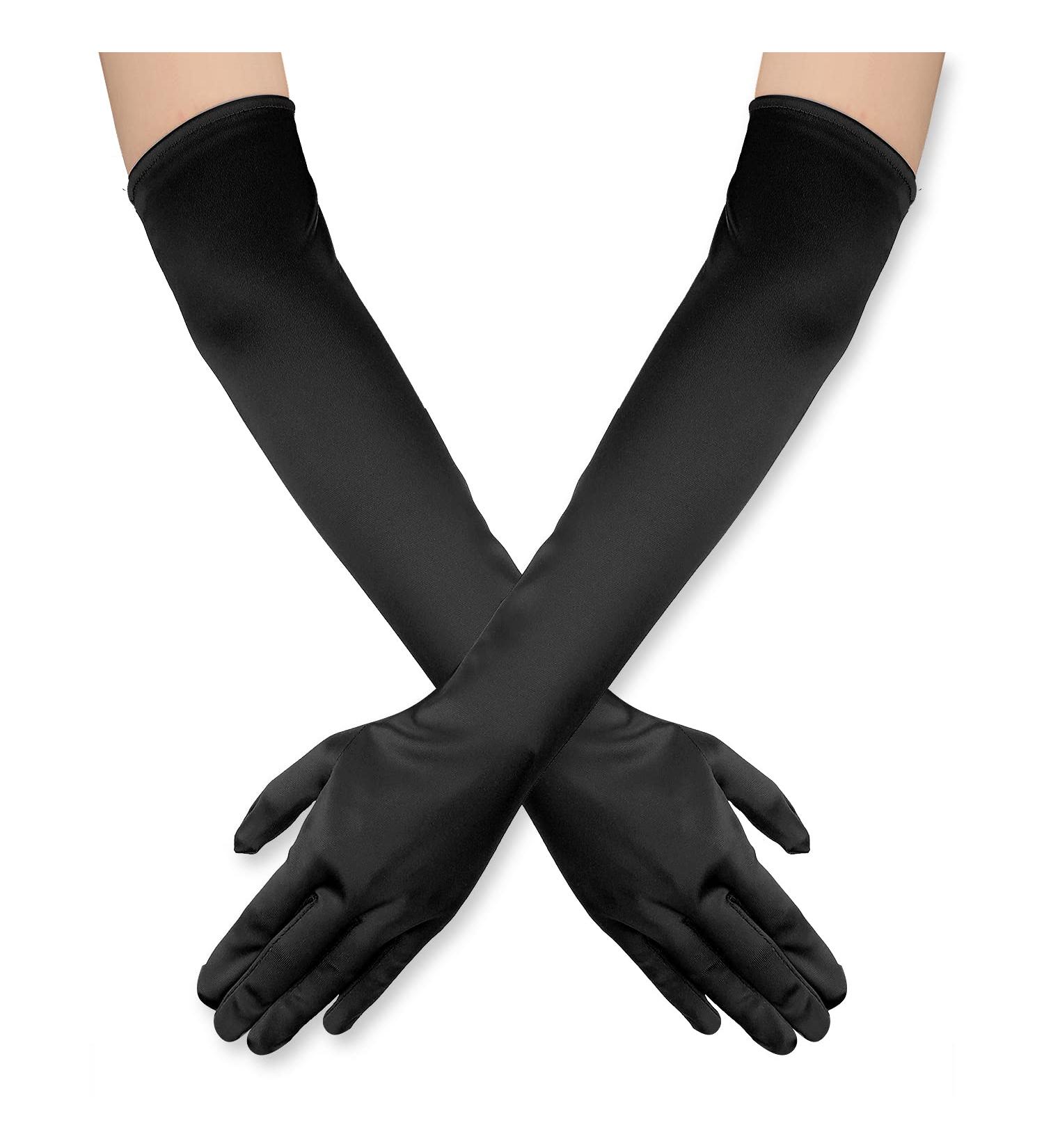 SAVITA 21" Women Long Gloves Long Elbow Satin Gloves Stretchy 1920s Opera Gloves for Women Girls Evening Party Dance Hand Care Moisturizing Black - Buy Online on GoSupps.com