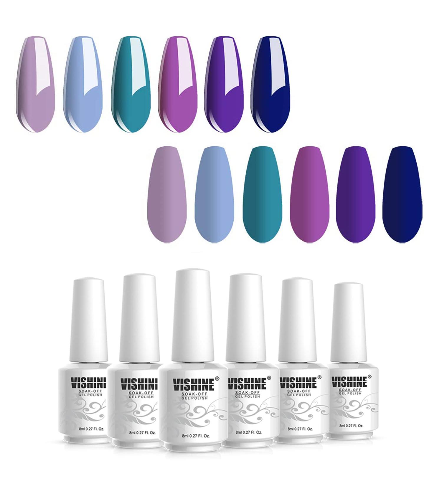 Vishine 6 Pcs Blue Purple Gel Nail Polish Set | Aurora Colors | Soak Off UV LED | DIY Nails Art Manicure Kit - Buy Online on GoSupps.com