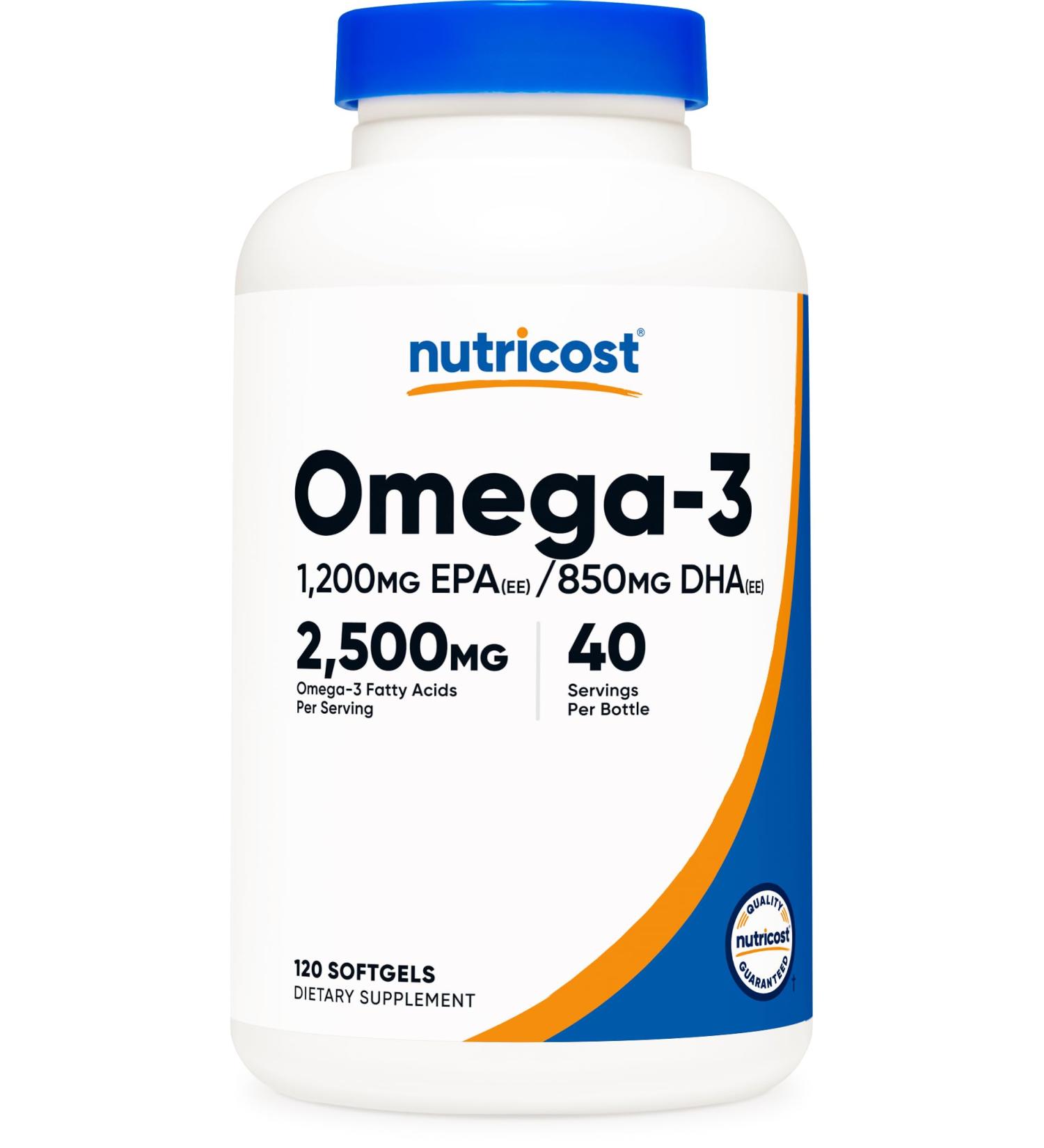 Nutricost Omega 3 Fish Oil - 2500MG 120 Softgels (40 Serv) - Fish Oil Wild Caught! 1200mg EPA 850mg DHA - Non-GMO Gluten Free 120 Count (Pack of 1) - Buy Online on GoSupps.com