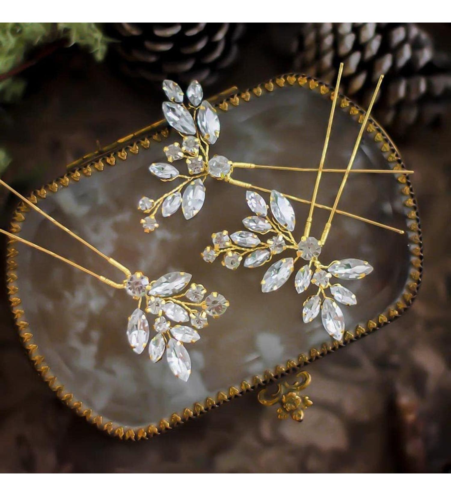 Cubahop Bride Wedding Hair Pins Crystal Bridal Hair Pieces Wedding Hair Accessories Bridal Hair Clips for Women and Girls (Gold) - Buy Online on GoSupps.com