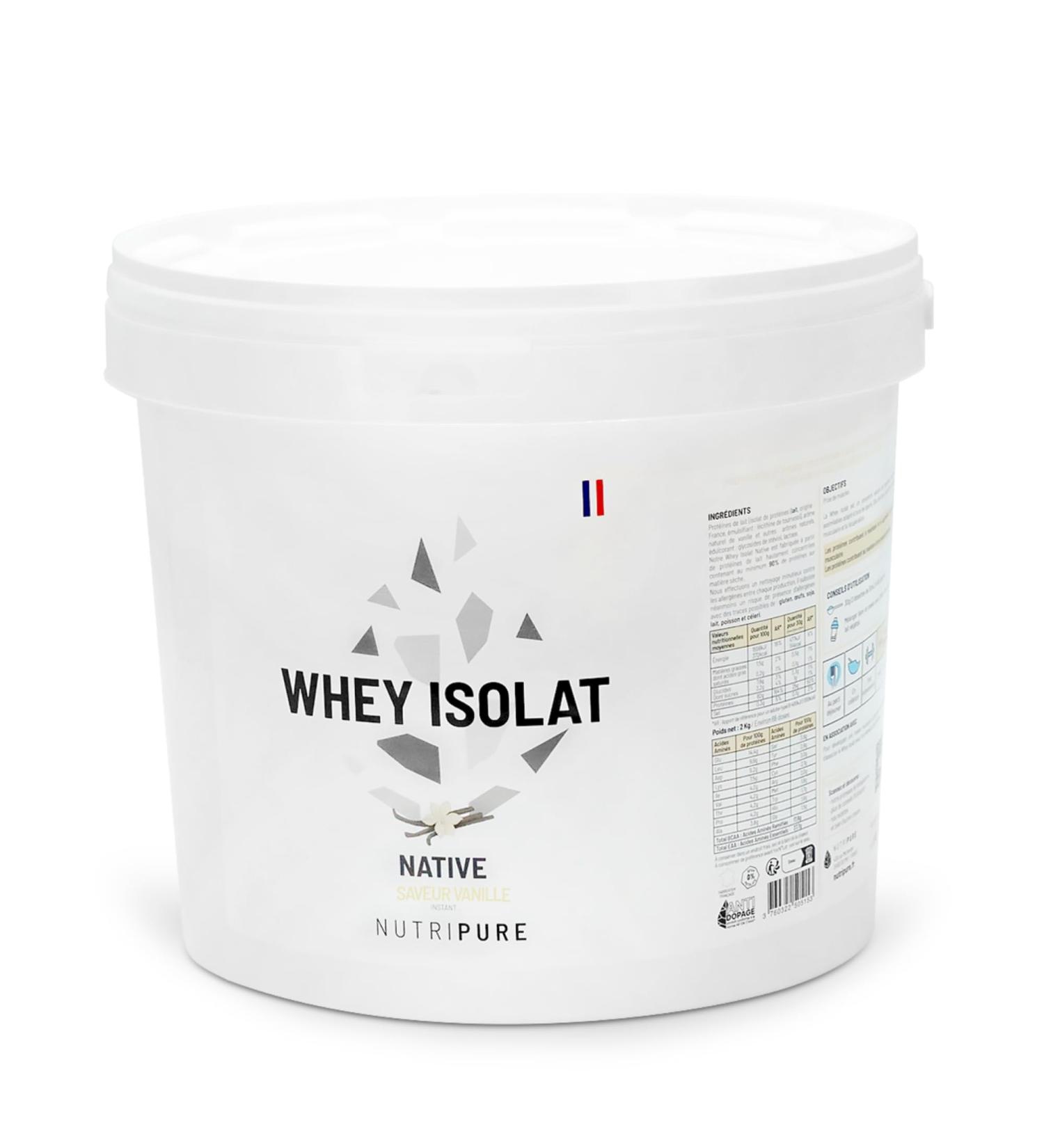 Nutripure Utilate Whey Native Isolate powder Fooding supplement based on dairy protein muscle development and power training 81 protein 25 BCAA 37 EAA Vanille 2kg France Vanille Seau 2KG - Buy Online on GoSupps.com