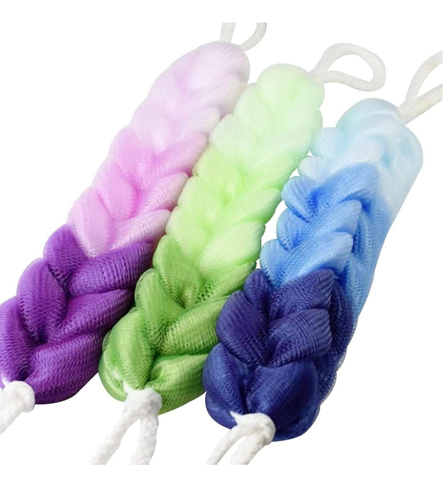 Green Shower Puff Mesh Pouf Bath Sponge Pack of 3 for Back, Lower Legs - Bath Loofah Puffs - Buy Online on GoSupps.com