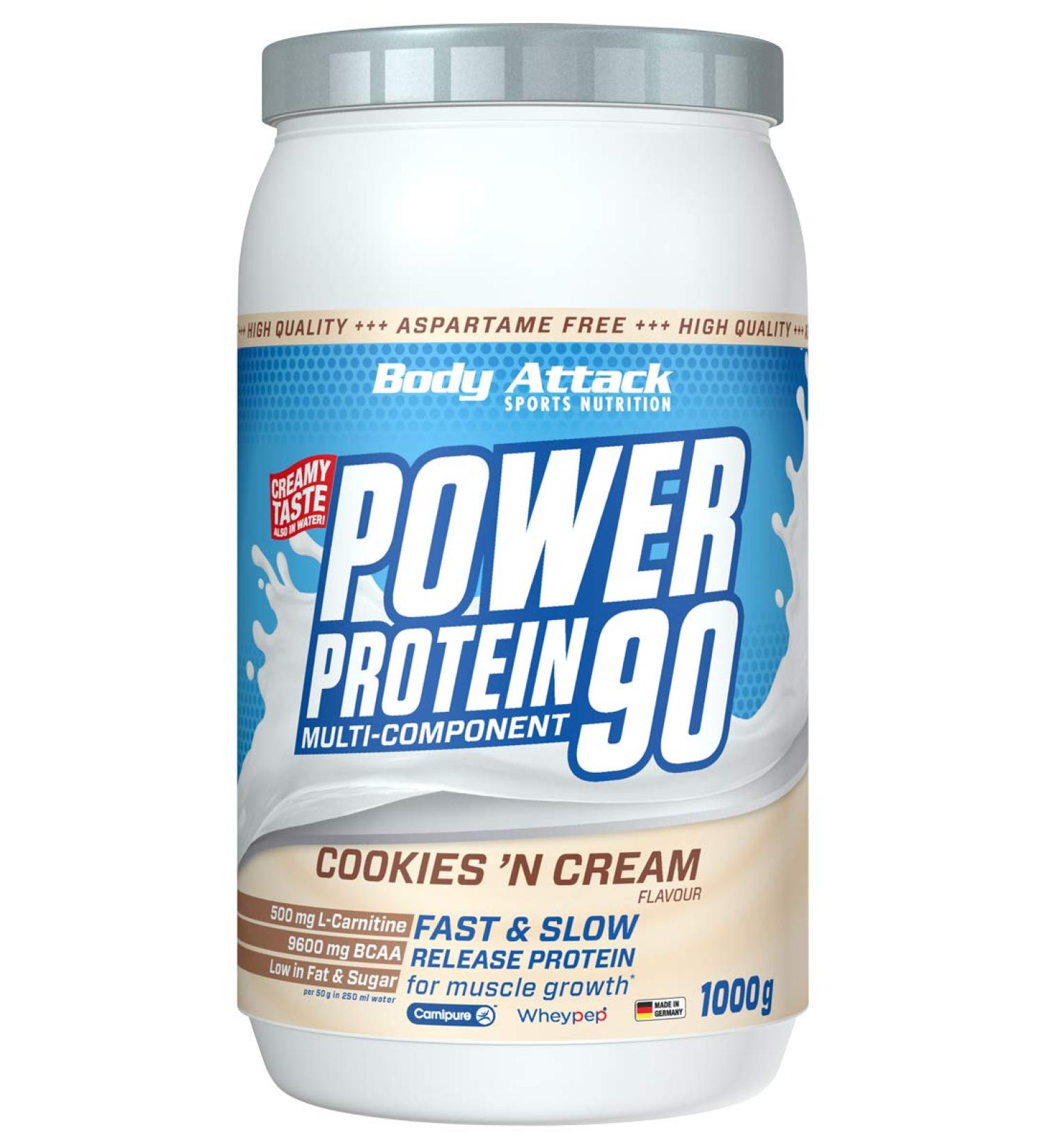 Body Attack Power Protein 90 - Cookies N Cream - 1kg | Multi-Component Protein Powder with BCAA Vitamins & L-Carnitine | Extra Creamy Protein Shake - Made in Germany - Buy Online on GoSupps.com
