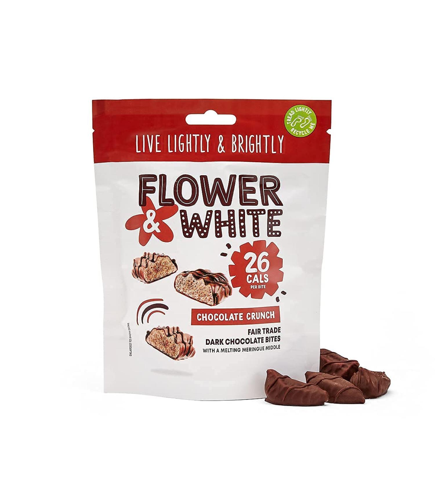 Flower & White Chocolate Crunch Bites | Only 26 Calories per Bite | Made For Sharing | Low-Calorie | Vegetarian & Gluten-Free | Fair Trade & 100% Plastic Free | No Additives or Nasties - 1 x 75g - Buy Online on GoSupps.com