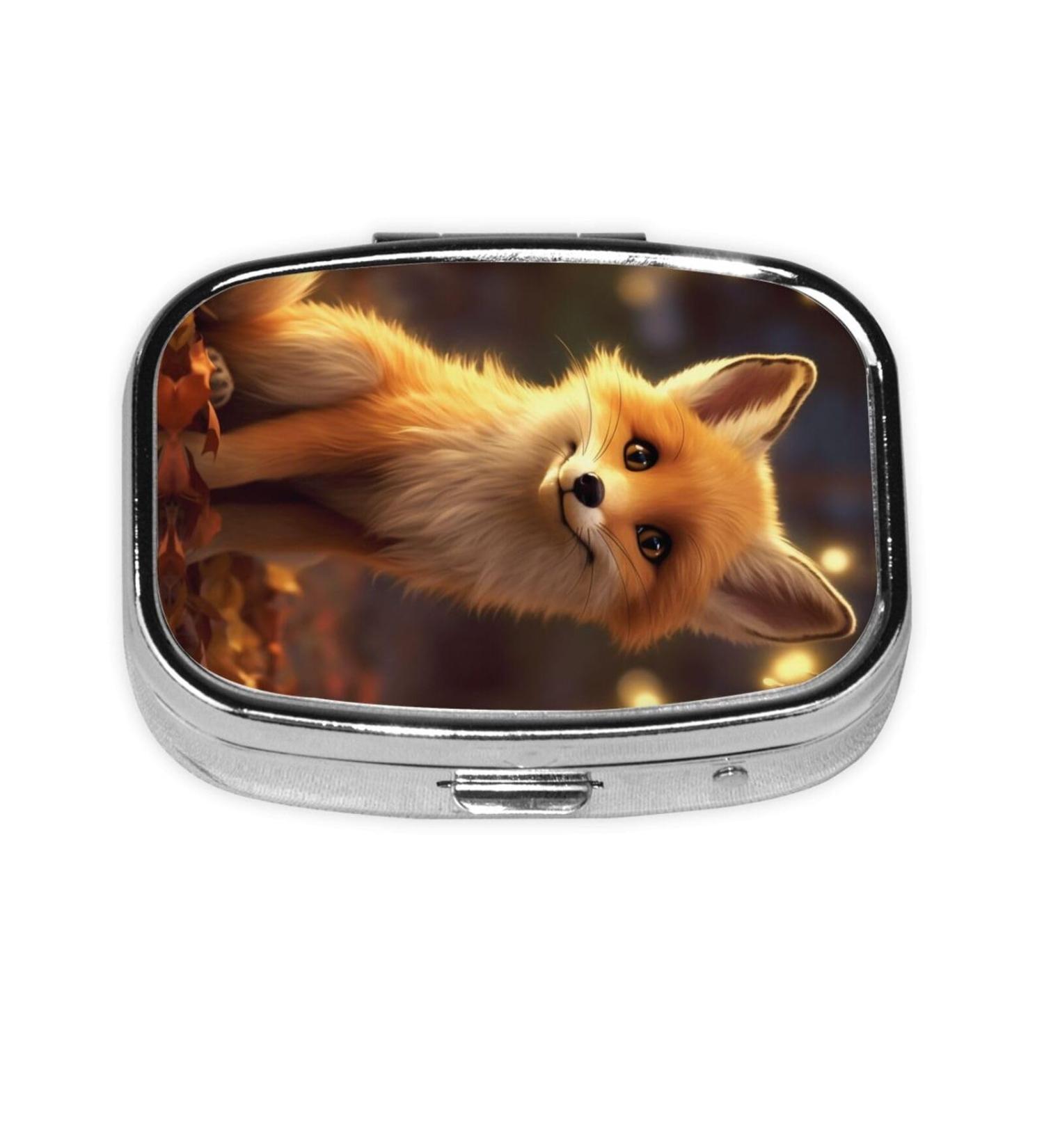 Cute Fox 2 Compartment Small Pill Case | Travel Pill Organizer & Purse Pill Box - Ideal Gifts - Buy Online on GoSupps.com