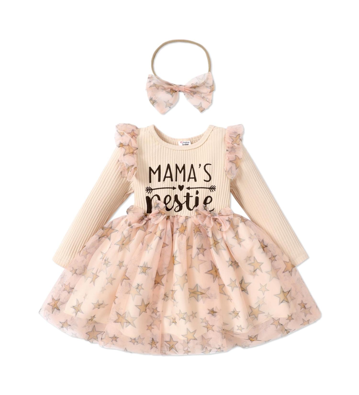 PatPat Baby Girl Long Sleeve Tutu Dress - 3-6 Months | Infant Tulle Flower Girl Princess Dress for Christmas Party & Birthdays - Apricot - Buy Online on GoSupps.com