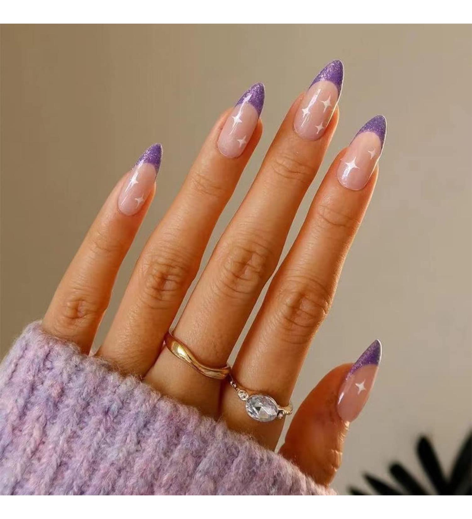 Sethexy Abstract Almond Shape False Nails - 24 PCS Purple Swirl Press-On Acrylic Nails for Women & Girls - Buy Online on GoSupps.com