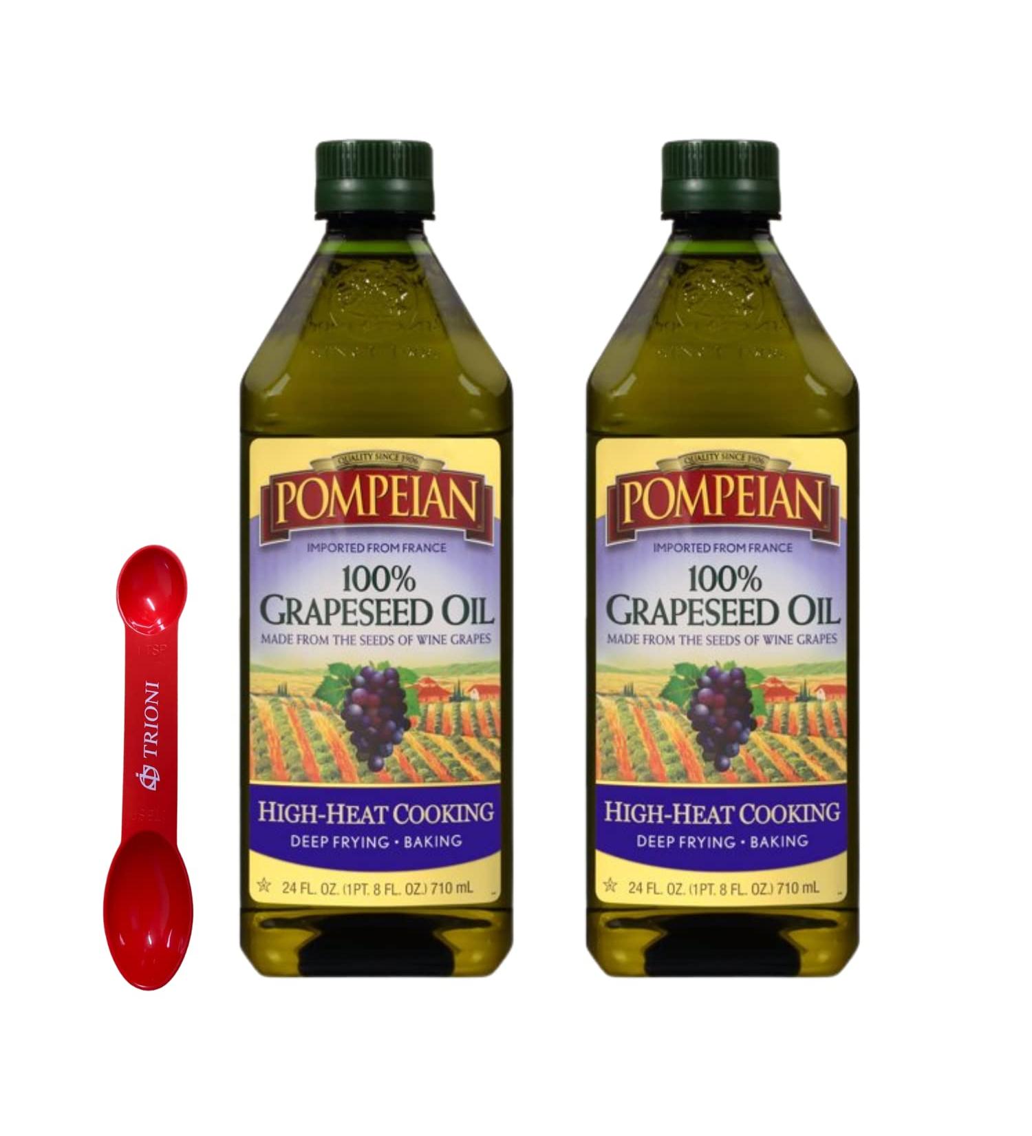 Pompeian Grapeseed Oil Bundle - 2 x 24 oz Bottles for High Heat Cooking | Ideal for Deep Frying & Baking | Includes TRIONI Spoon - Buy Online on GoSupps.com