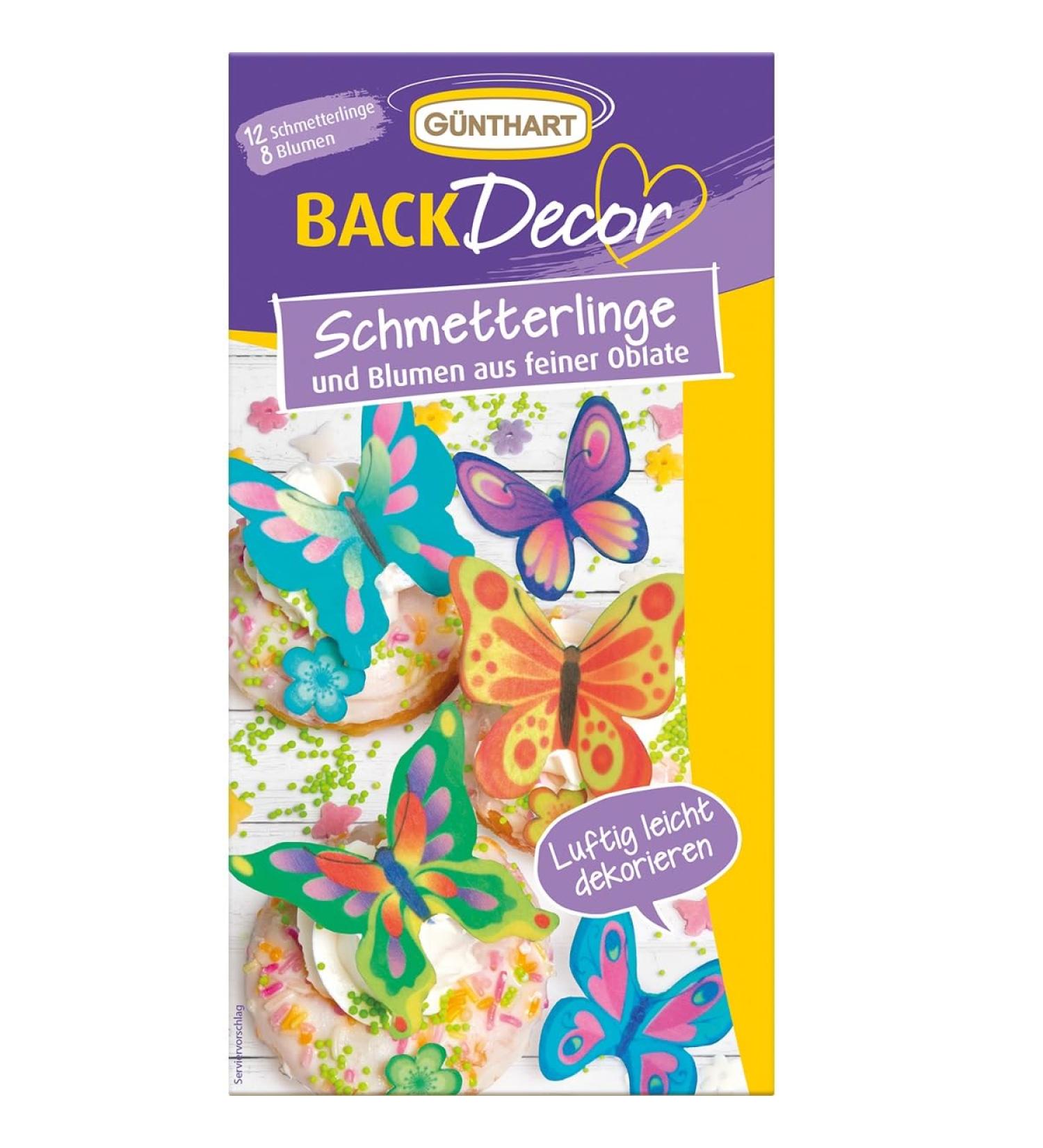 G nthart Backdecor |Butterflies and flowers made of Oblate |In different colors |3D butterfly effect |100% vegan |Gluten -free |Lactose -free |1 pack (1 x 5 g)