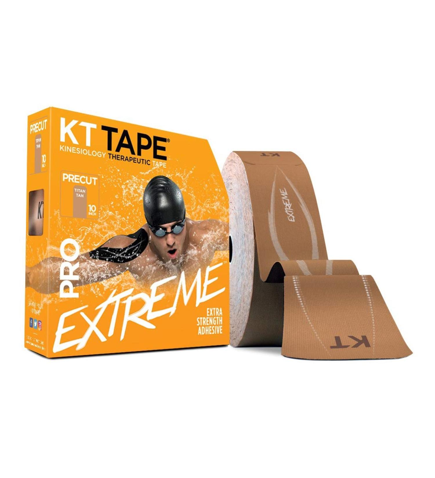 KT Tape PRO Extreme Therapeutic Elastic Kinesiology Sports Tape - 125ft Roll - 150 Pre-Cut 10x2 Inch I-Strips - Waterproof & Breathable - Professional Choice (Titan Tan) - Buy Online on GoSupps.com