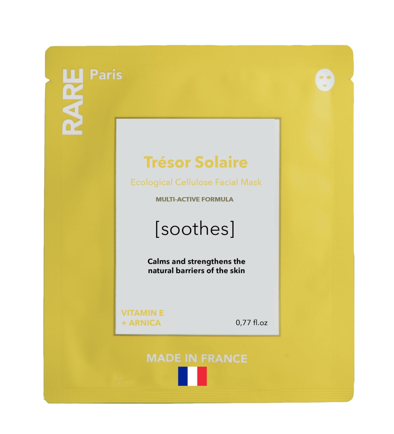 Tr sor Solaire Soothing Facial Mask - Revitalizing Sheet Mask with Arnica & Vitamin E - Calming & Firming - Made in France - 1 Sheet for All Skin Types - Buy Online on GoSupps.com