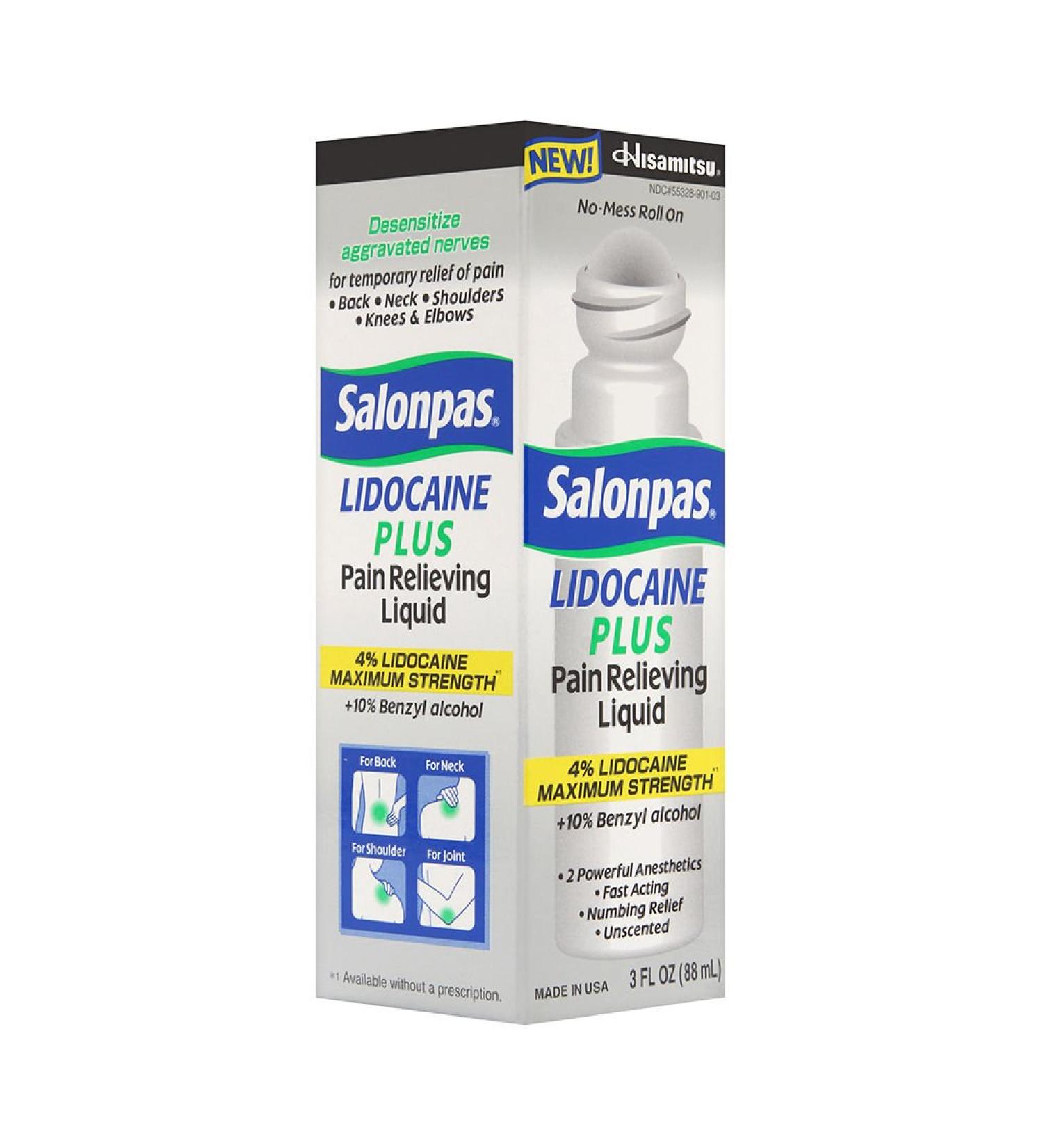 Salonpas Lidocaine Plus 3 oz Roll On Liquid 4 Lidocaine Pain Relief